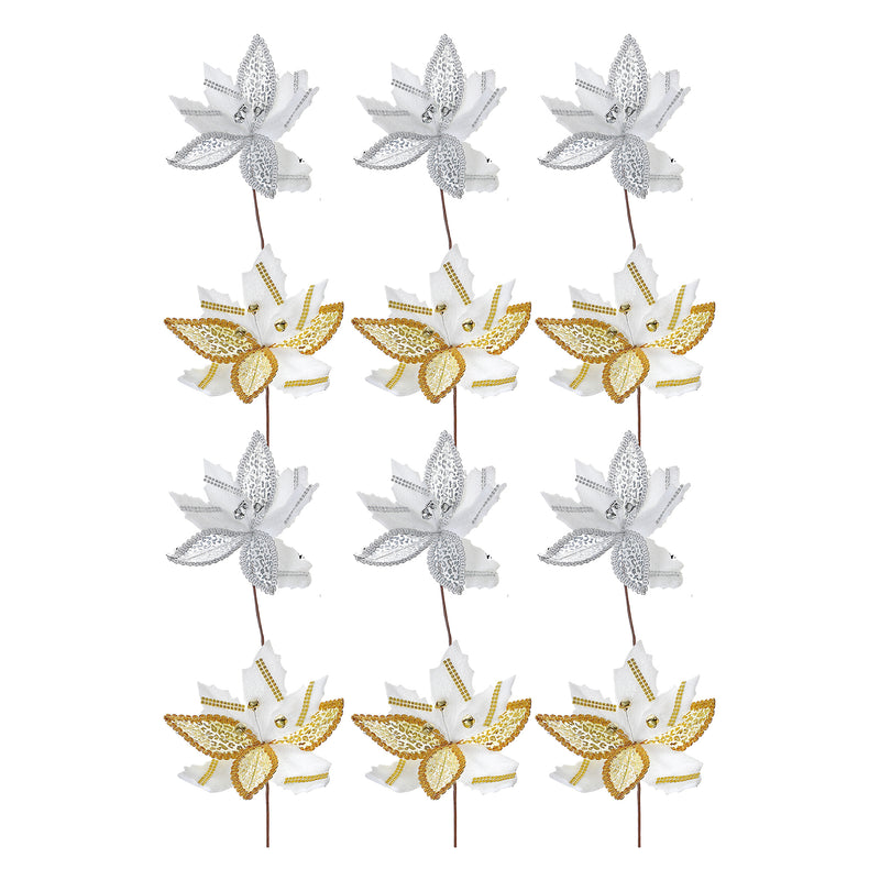 Rhinestone Poinsettia Pick (Asstd) - Set of 12