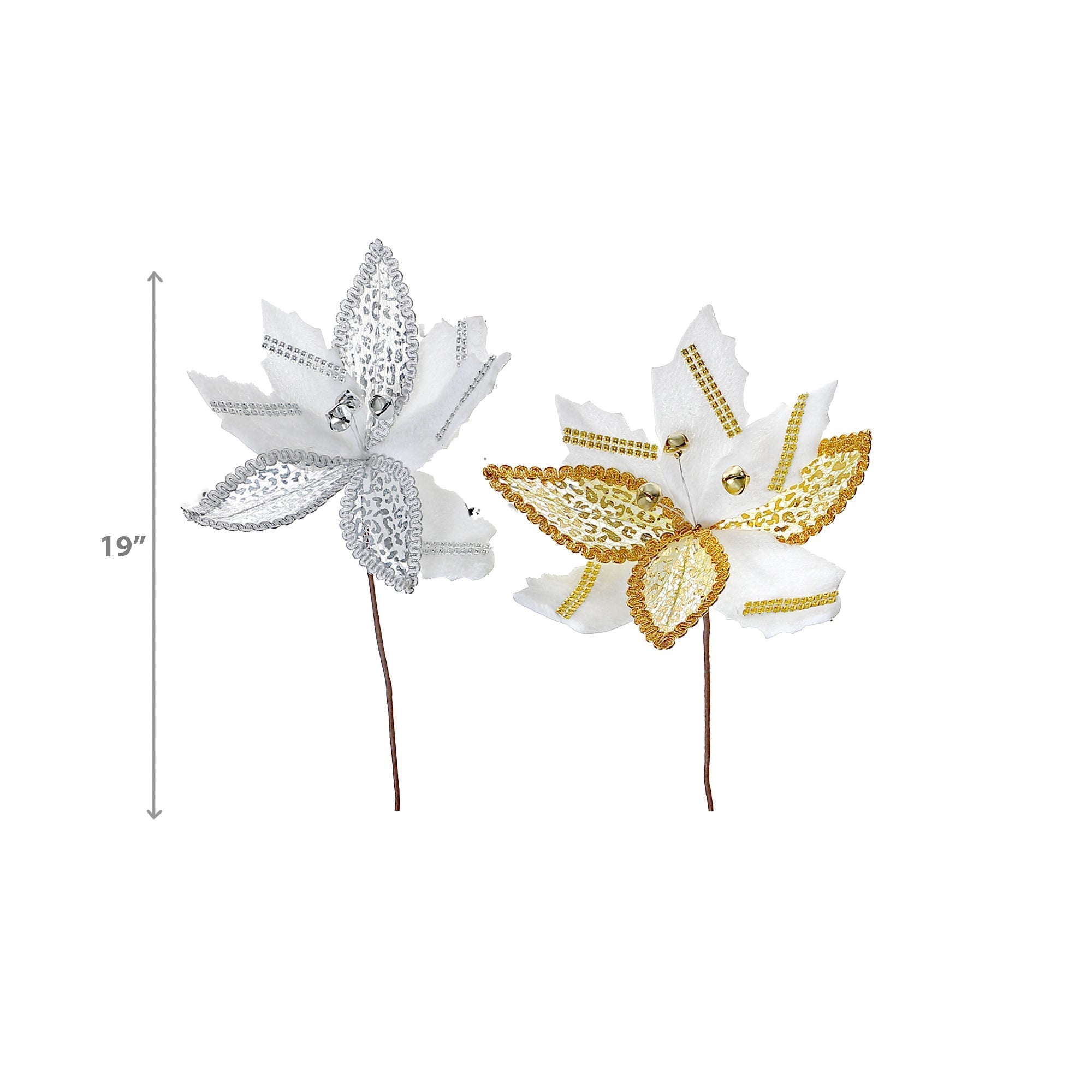Assorted Rhinestone Poinsettia Decorative Pick - Set of 12, Christmas Holiday Decor, Festive Centerpiece, Sparkling Accent