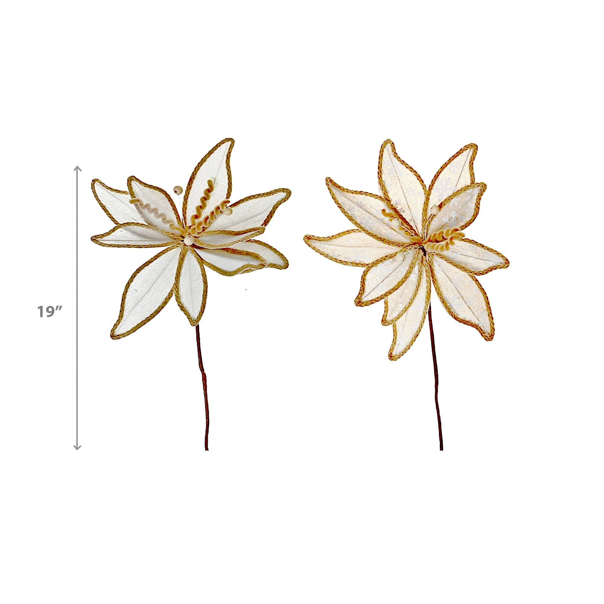 Assorted Twine Edged Burlap Poinsettia Decorative Pick - Set of 12, Christmas Holiday Decor, Festive Floral Arrangement