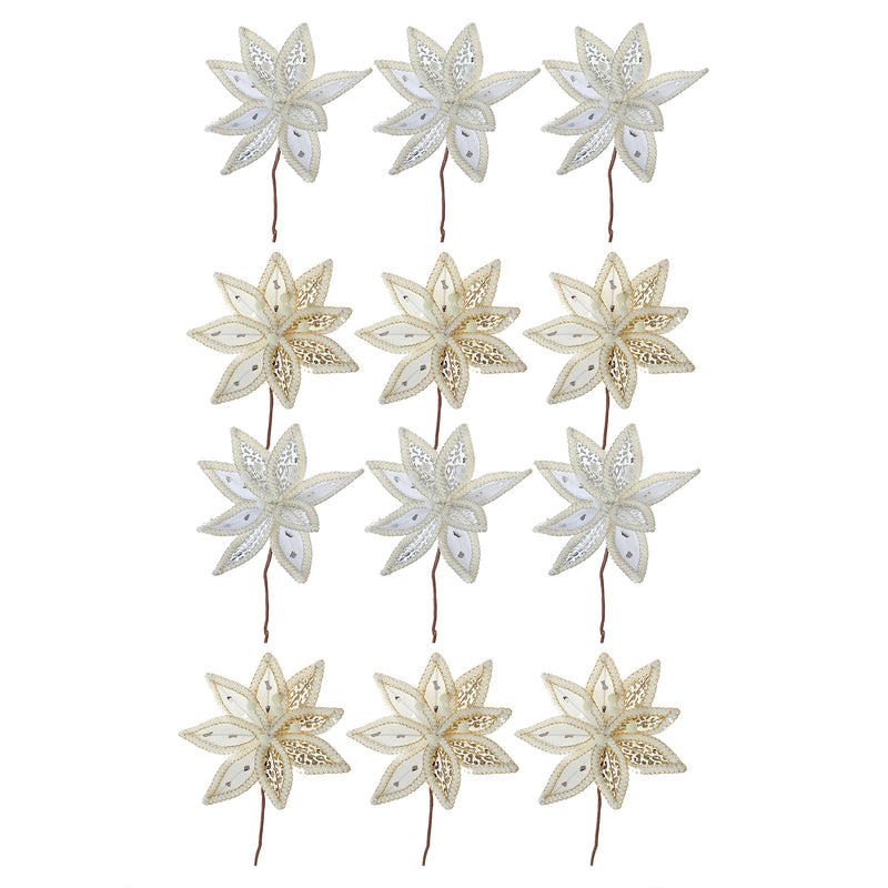 Braided Edge Poinsettia Pick (Asstd) - Set of 12