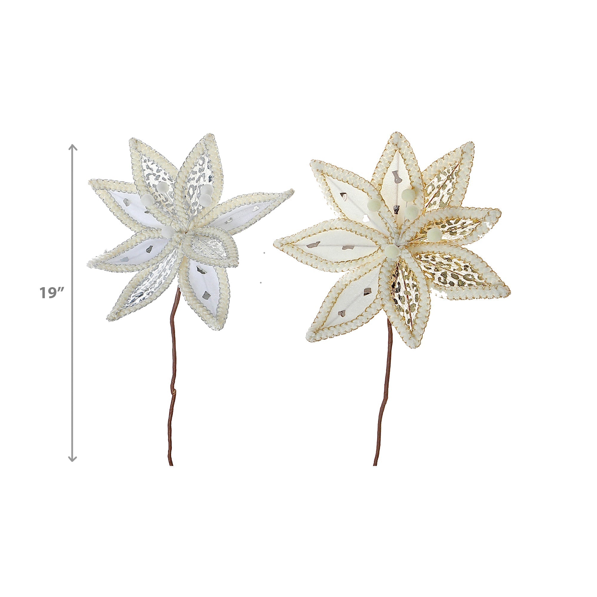 Assorted Braided Edge Poinsettia Decorative Pick - Set of 12, Christmas Floral Decoration, Holiday Centerpiece, Festive Arrangement