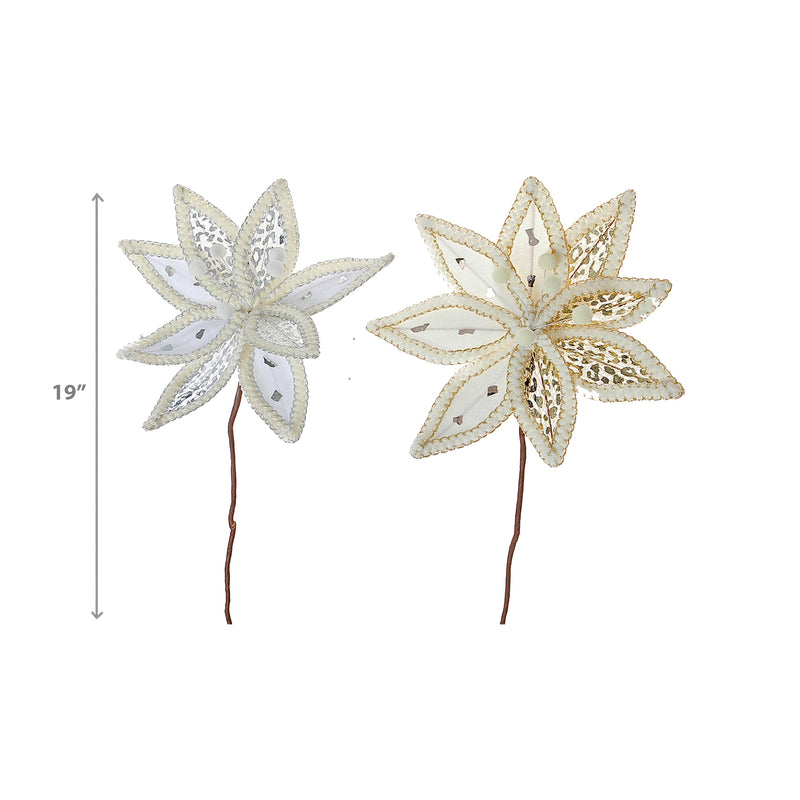 Braided Edge Poinsettia Pick (Asstd) - Set of 12