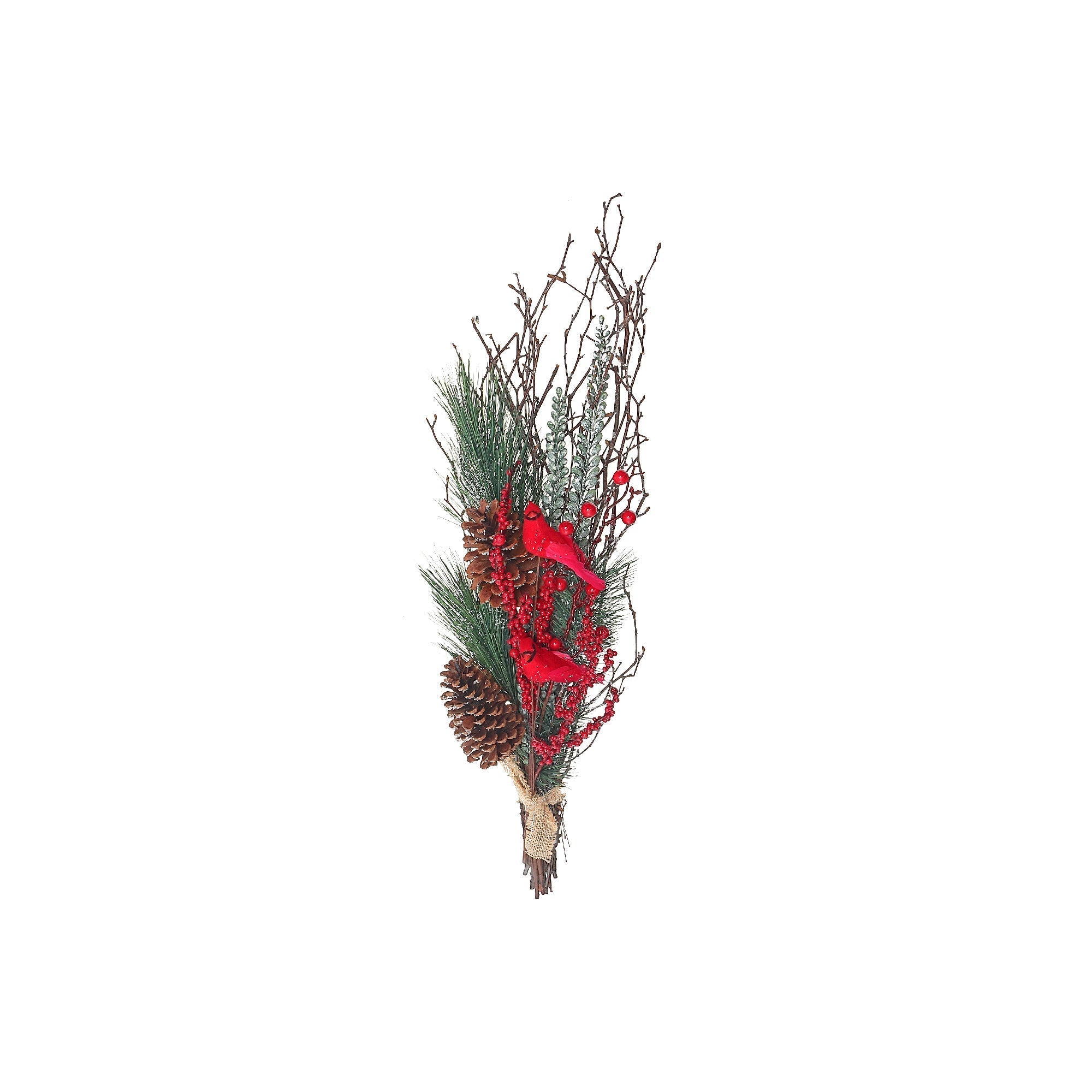 Dried Holiday Decorative Bundle With Pinecones and Cardinals Christmas Arrangement