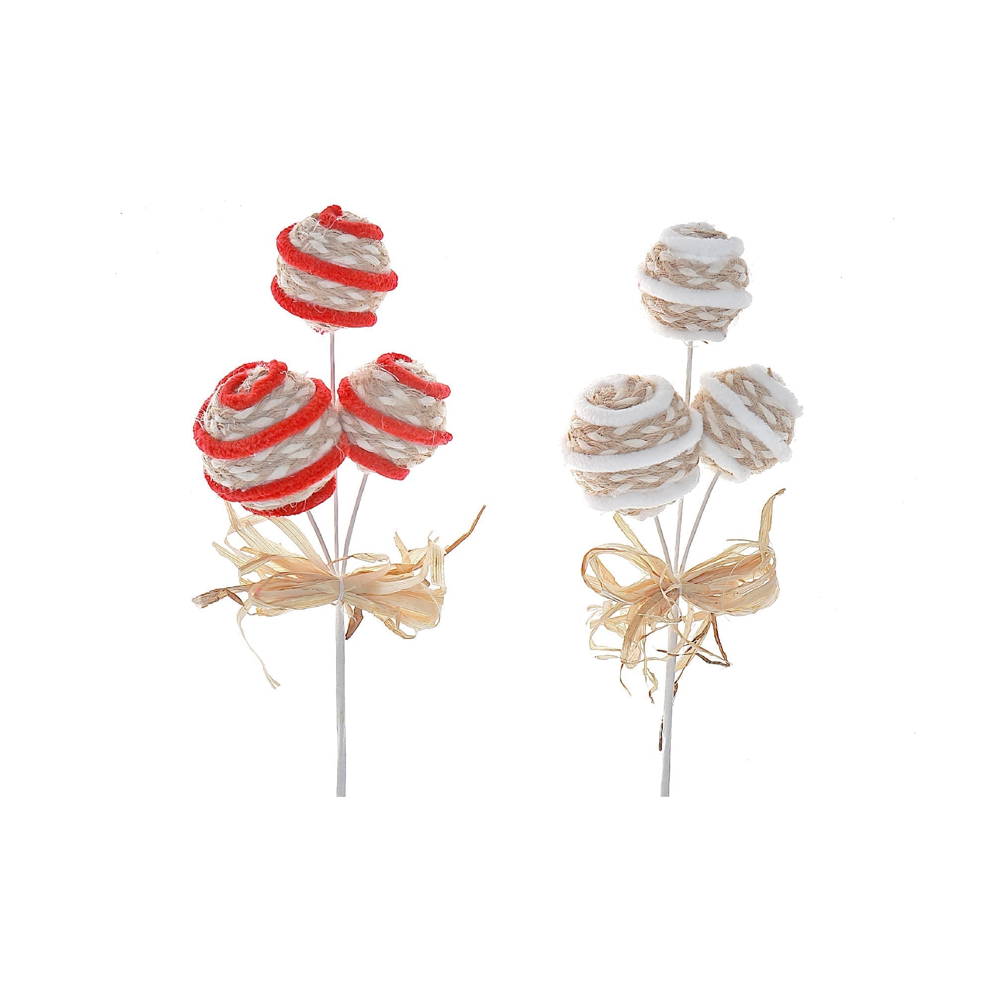 Assorted Striped Triple Ornament Decorative Pick - Set of 12, Christmas Holiday Decoration, Festive Floral Accent