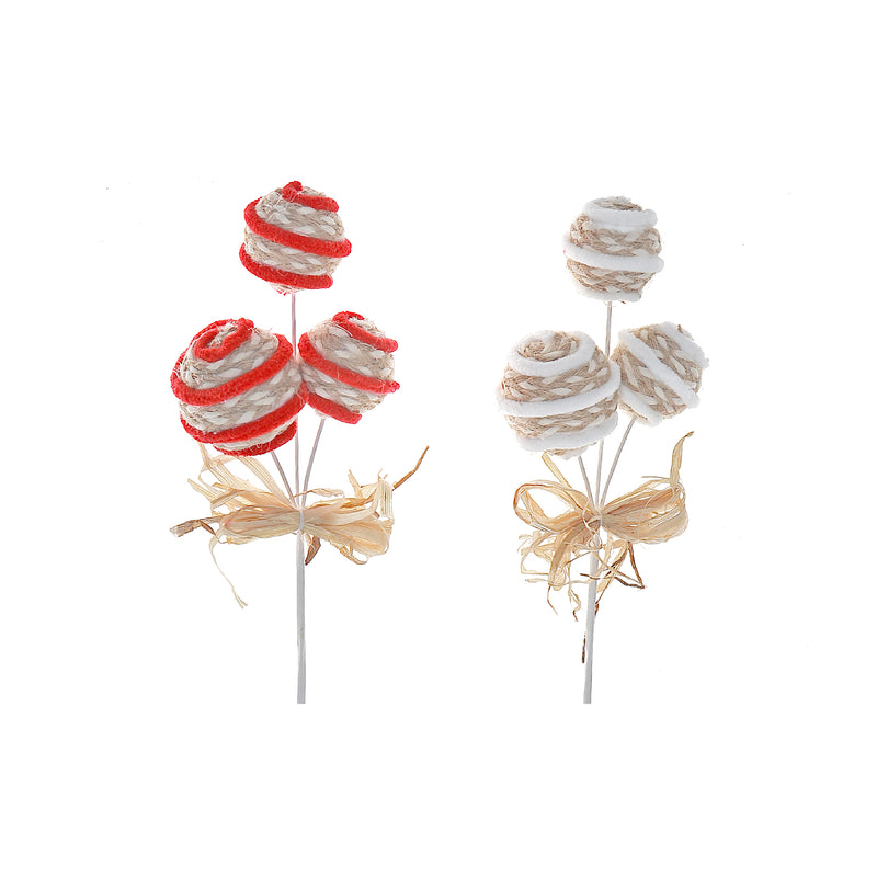 Striped Triple Ornament Pick (Asstd) - Set of 12