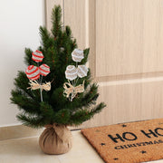 Assorted Striped Triple Ornament Decorative Pick - Set of 12, Christmas Holiday Decoration, Festive Floral Accent