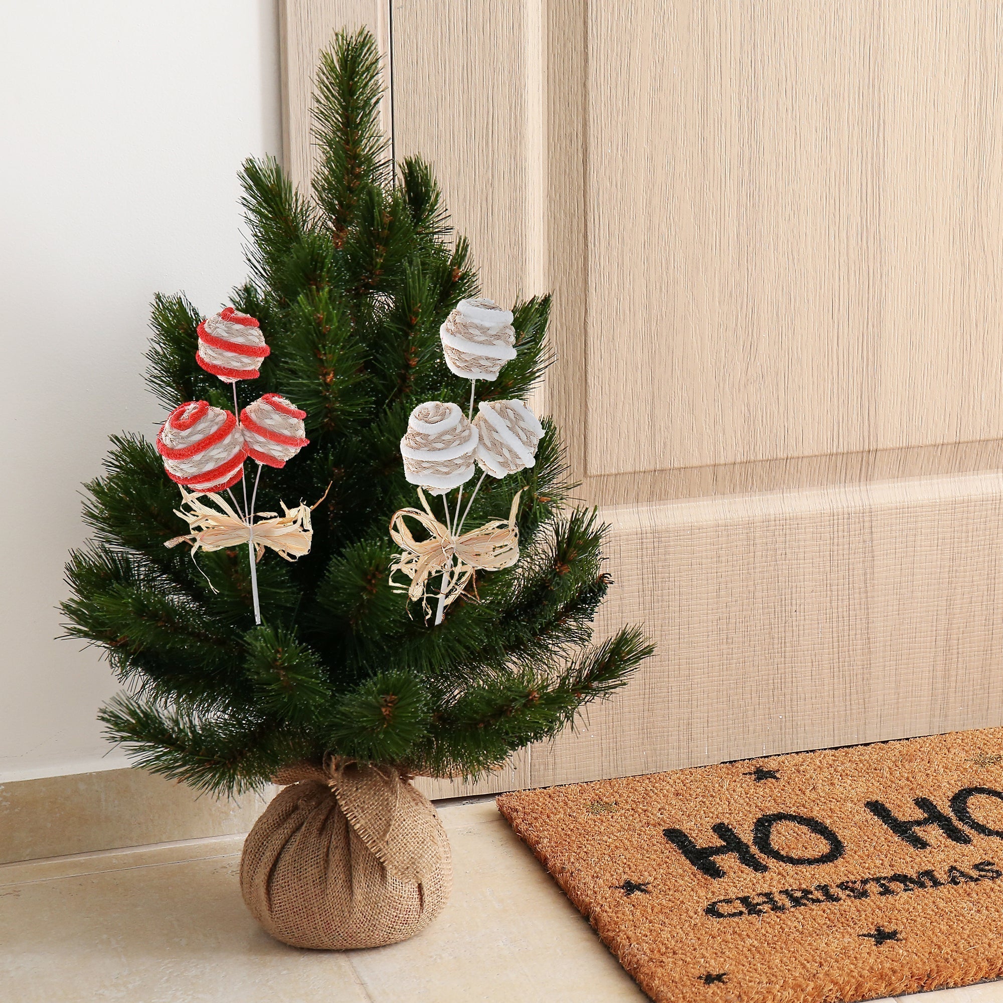 Assorted Striped Triple Ornament Decorative Pick - Set of 12, Christmas Holiday Decoration, Festive Floral Accent
