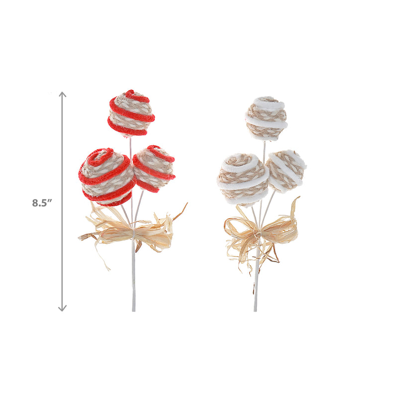 Striped Triple Ornament Pick (Asstd) - Set of 12