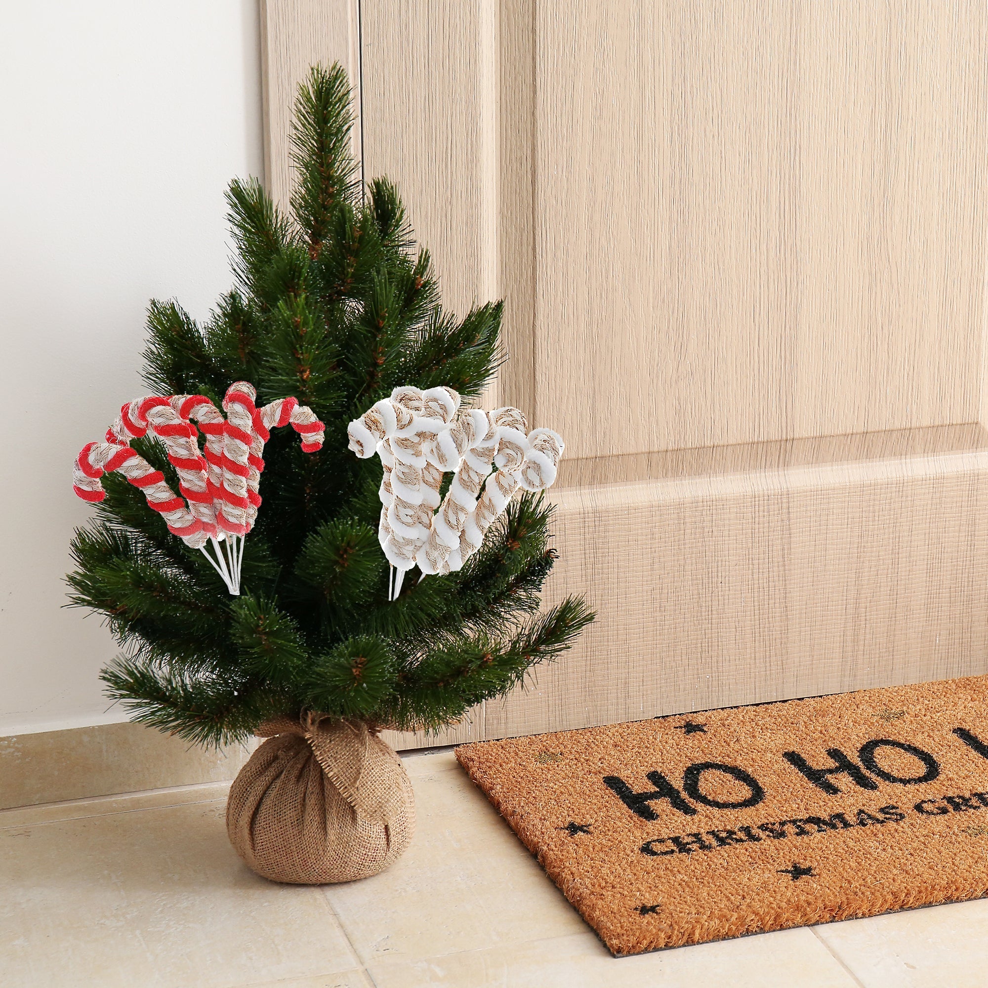 Assorted Bundle of Six Striped Candy Cane Decorative Picks - Set of 12, Christmas Holiday Decor, Festive Table Accent