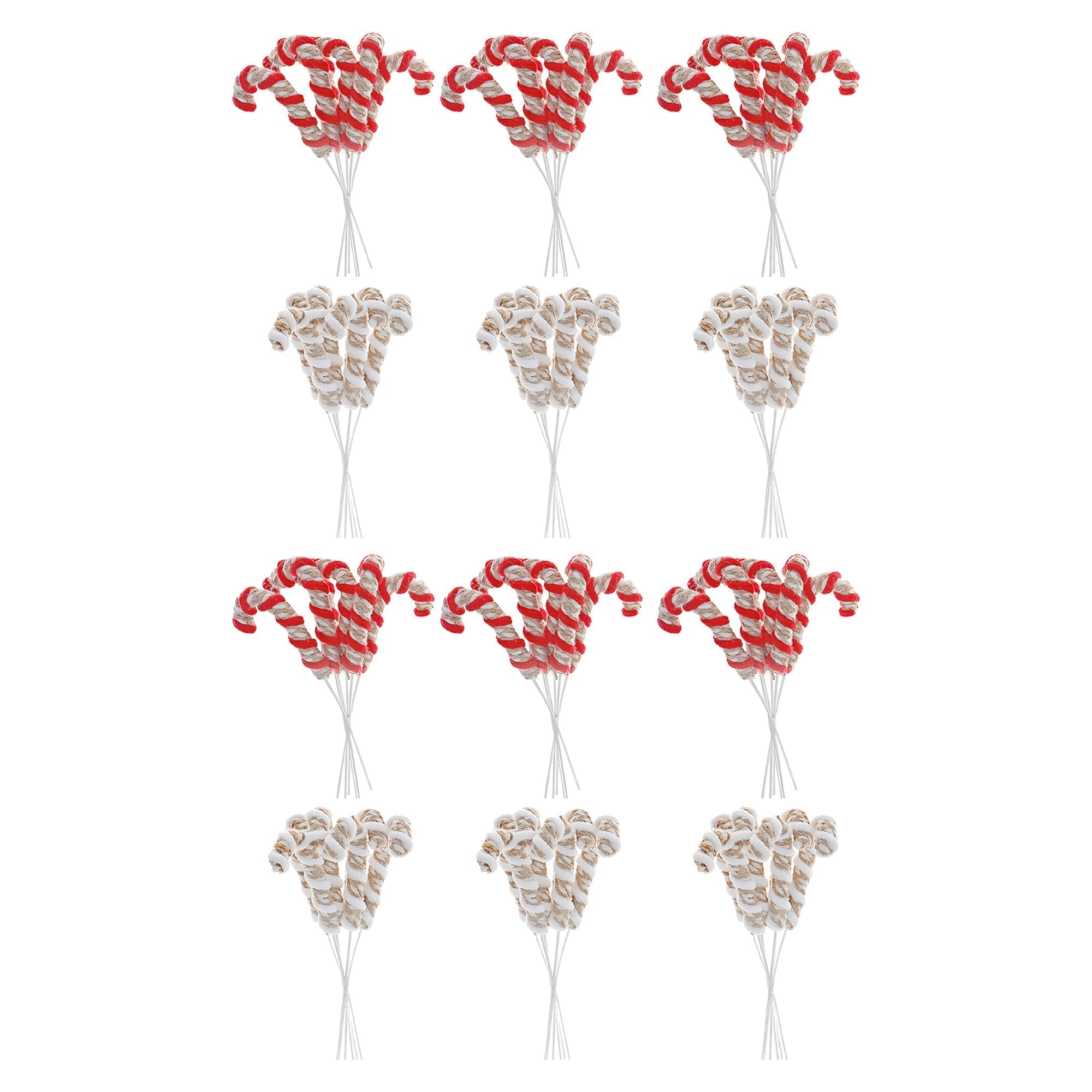 Assorted Bundle of Six Striped Candy Cane Decorative Picks - Set of 12, Christmas Holiday Decor, Festive Table Accent