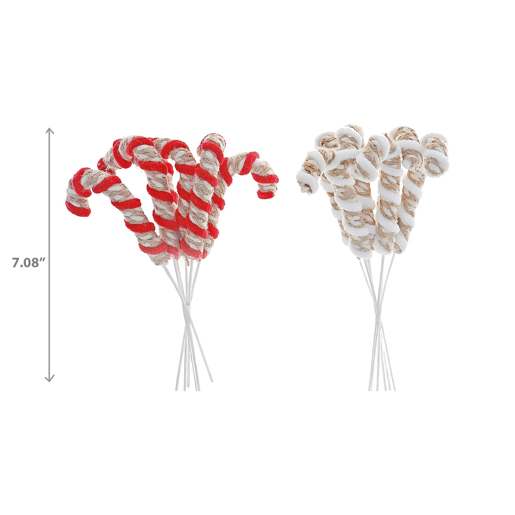 Assorted Bundle of Six Striped Candy Cane Decorative Picks - Set of 12, Christmas Holiday Decor, Festive Table Accent
