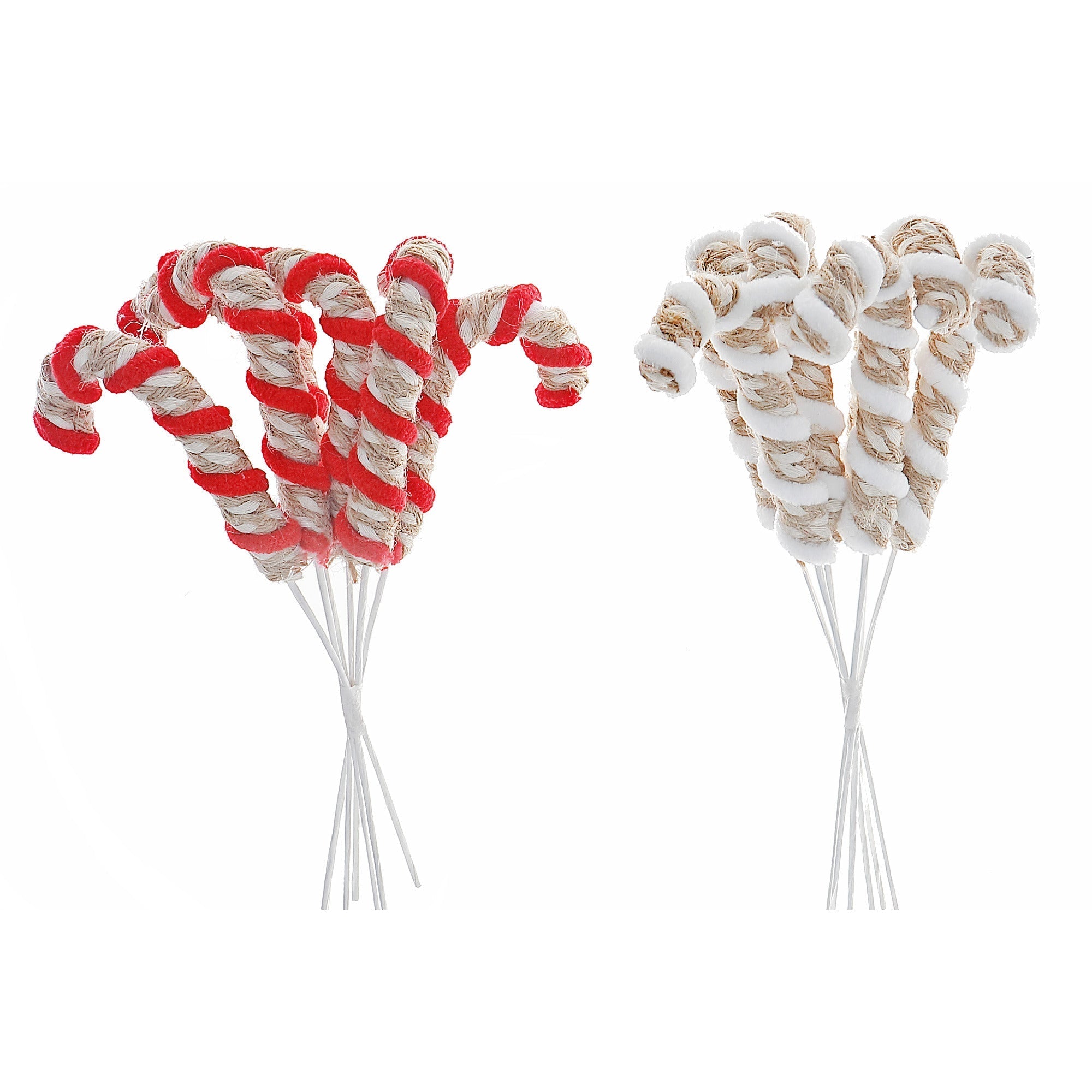 Assorted Bundle of Six Striped Candy Cane Decorative Picks - Set of 12, Christmas Holiday Decor, Festive Table Accent