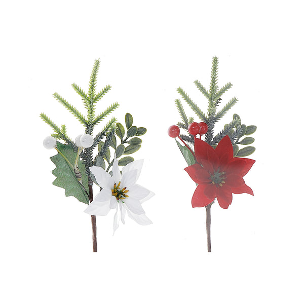 Poinsettia With Berries And Pine Pick (Asstd) - Set of 12