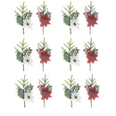 Poinsettia With Berries And Pine Pick (Asstd) - Set of 12