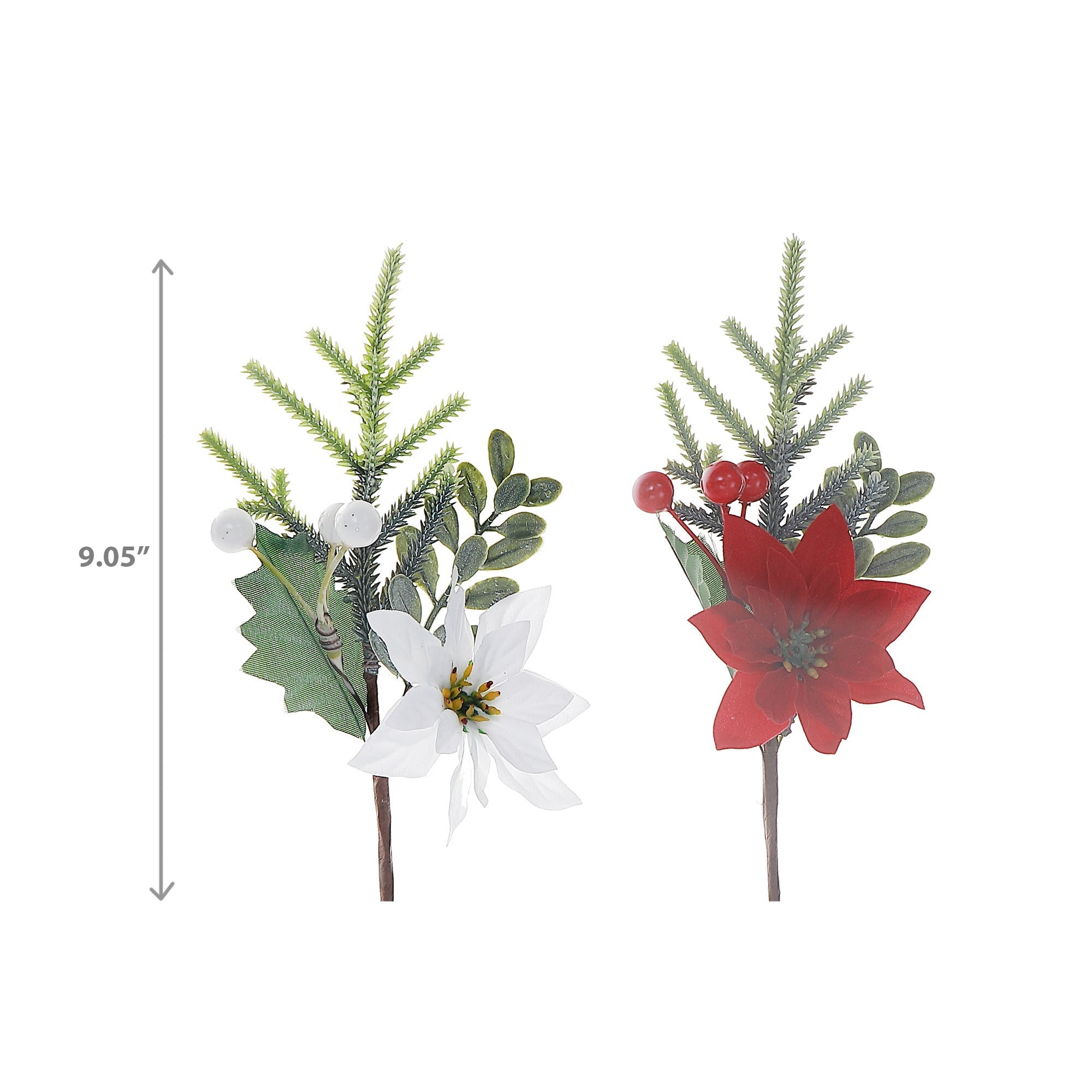 Assorted Poinsettia with Berries and Pine Decorative Pick - Set of 12, Christmas Floral Decoration, Holiday Centerpiece, Festive Arrangement