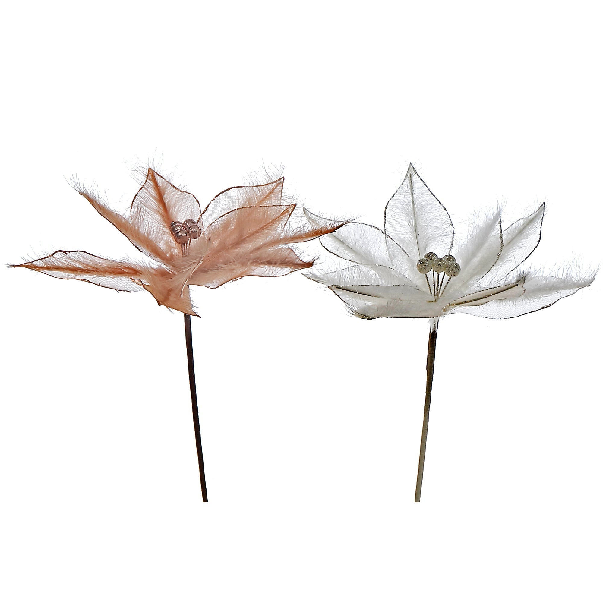 Assorted Poinsettia Feather Decorative Pick - Set of 12, Holiday Floral Accent, Christmas Arrangement, Festive Decor
