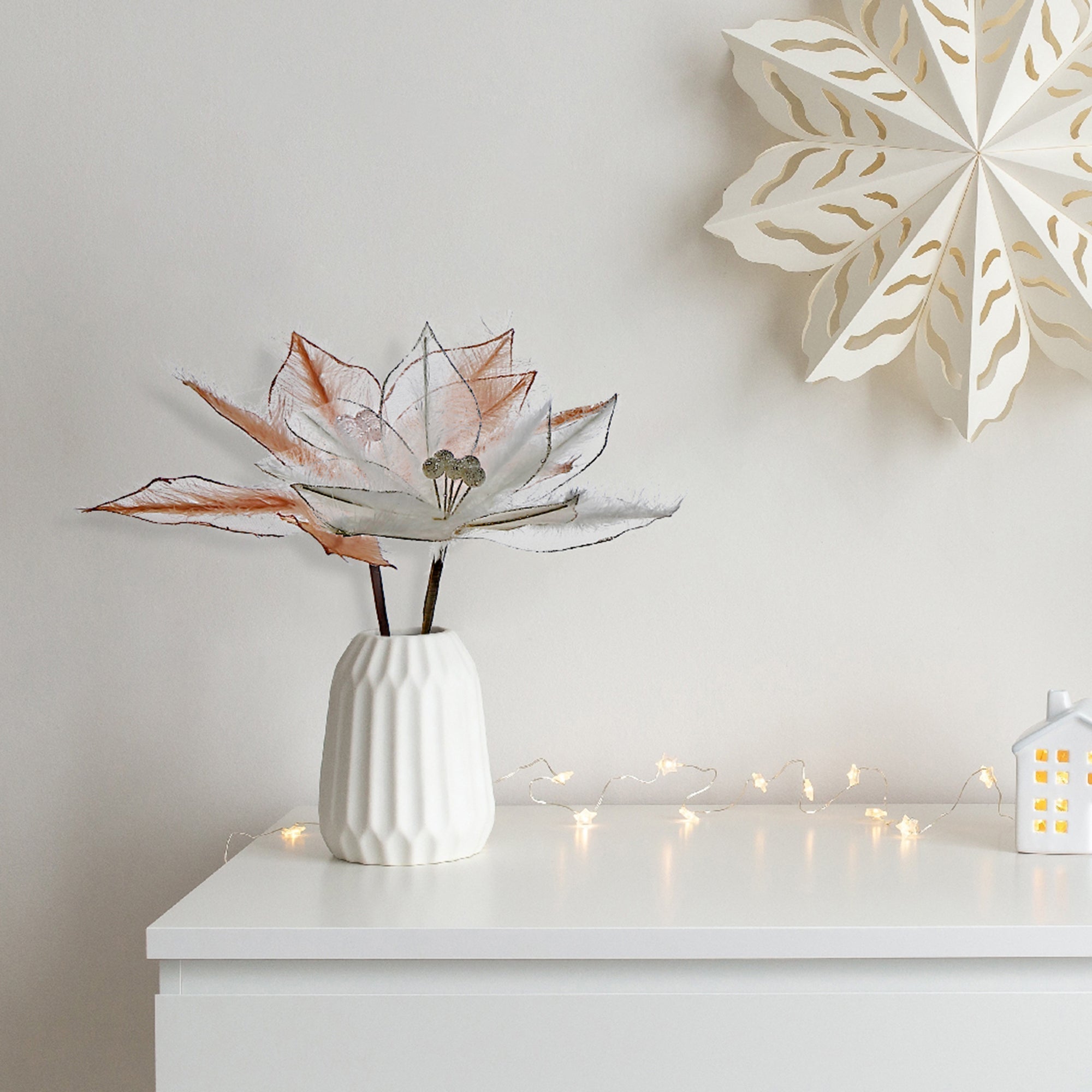 Assorted Poinsettia Feather Decorative Pick - Set of 12, Holiday Floral Accent, Christmas Arrangement, Festive Decor