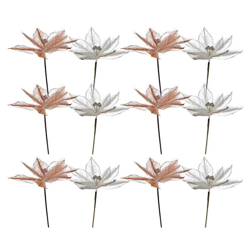 Poinsettia Feather Pick (Asstd) - Set of 12