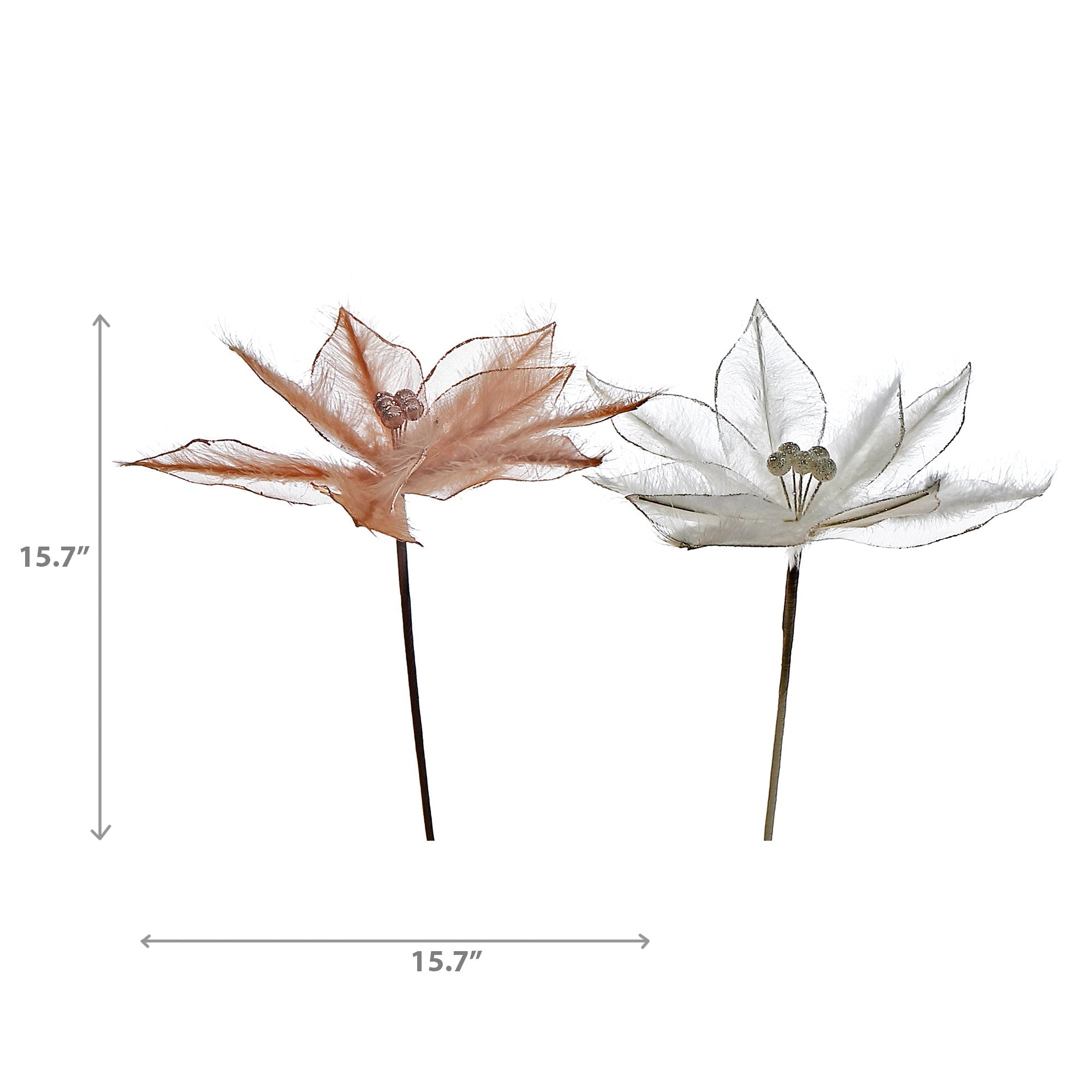 Assorted Poinsettia Feather Decorative Pick - Set of 12, Holiday Floral Accent, Christmas Arrangement, Festive Decor
