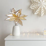 Assorted Braided Edge Poinsettia Decorative Pick - Set of 6, Holiday Floral Decoration, Christmas Centerpiece Accent, Festive Home Accent