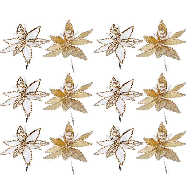 Braided Edge Poinsettia Pick (Asstd) - Set of 6