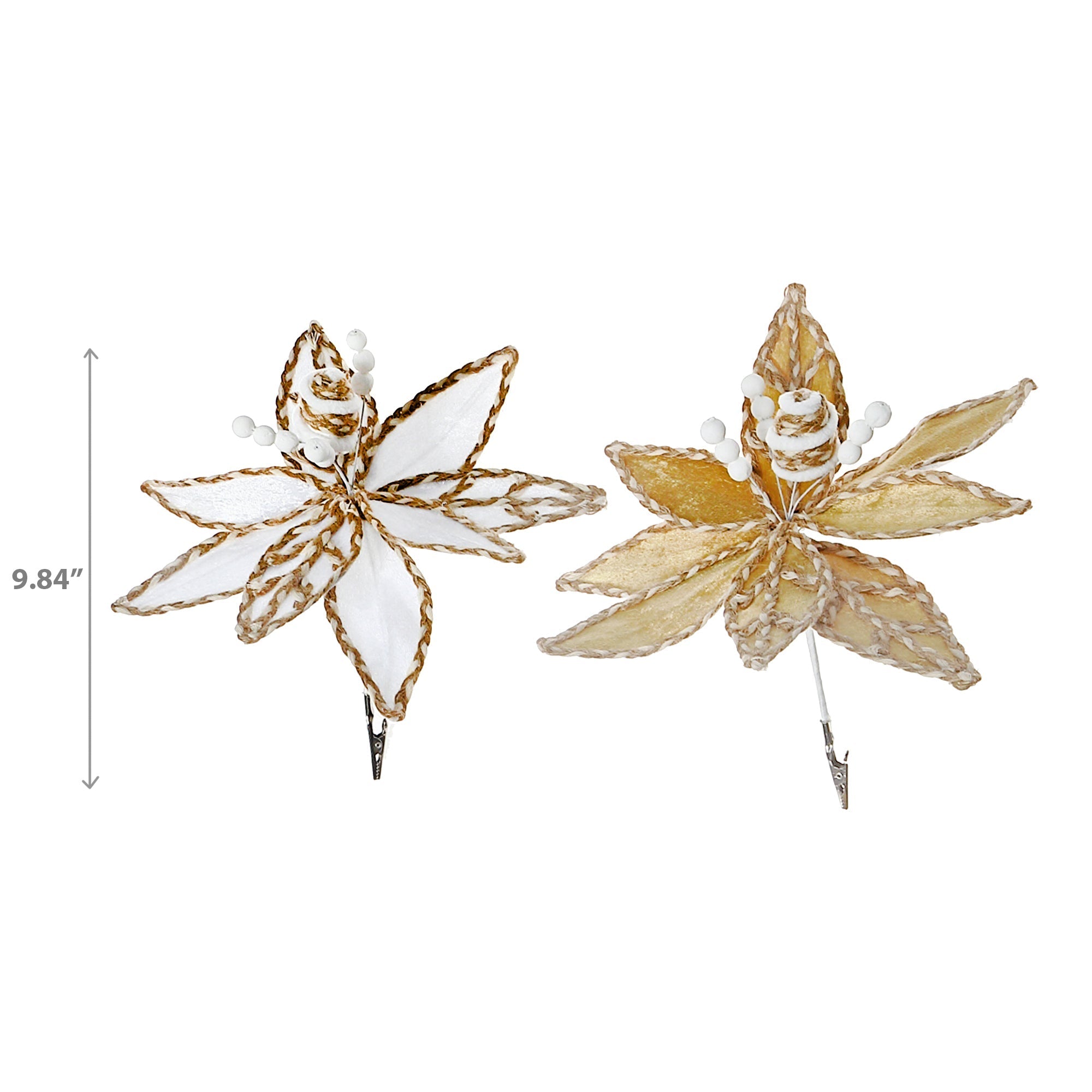 Assorted Braided Edge Poinsettia Decorative Pick - Set of 6, Holiday Floral Decoration, Christmas Centerpiece Accent, Festive Home Accent