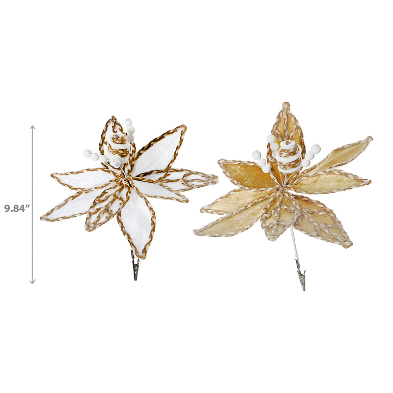 Braided Edge Poinsettia Pick (Asstd) - Set of 6