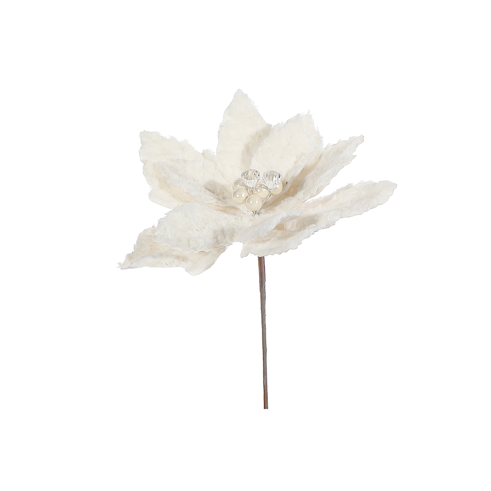 Ivory Furry Poinsettia Decorative Pick - Set of 6, Christmas Floral Decor, Holiday Centerpiece Accent, Festive Arrangement