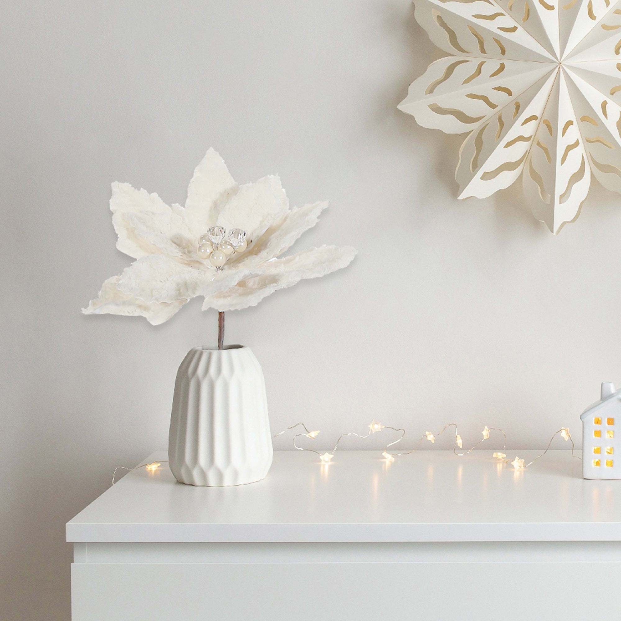 Ivory Furry Poinsettia Decorative Pick - Set of 6, Christmas Floral Decor, Holiday Centerpiece Accent, Festive Arrangement