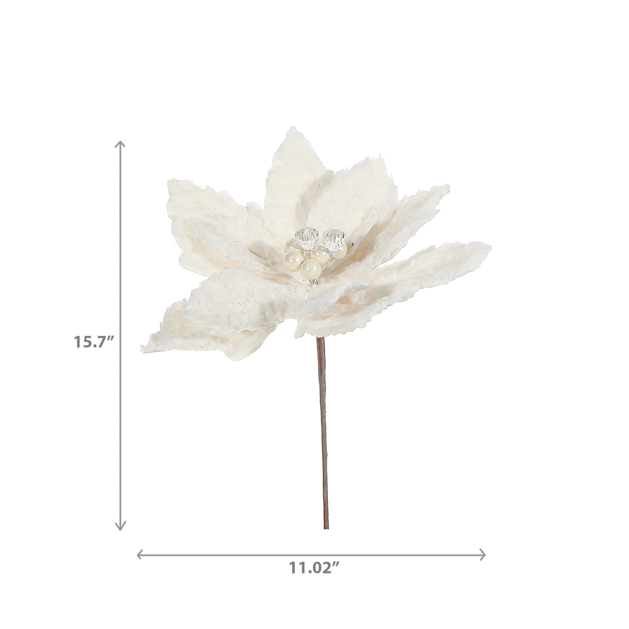 Ivory Furry Poinsettia Decorative Pick - Set of 6, Christmas Floral Decor, Holiday Centerpiece Accent, Festive Arrangement
