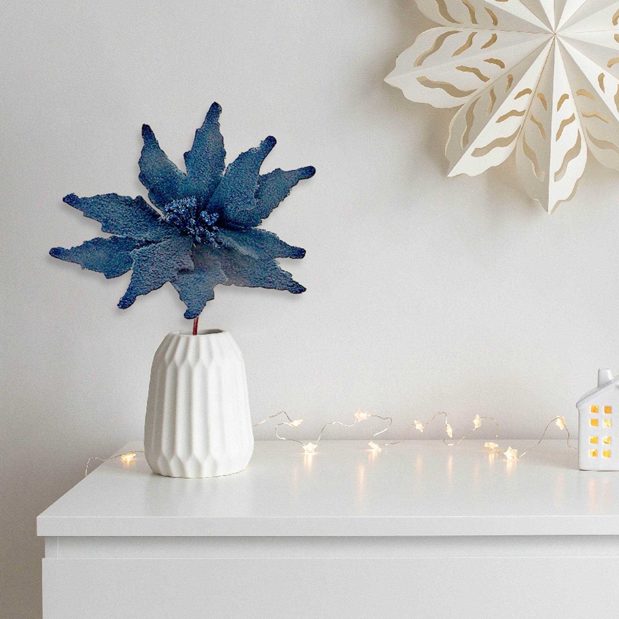 Grey Sherpa Poinsettia Decorative Pick - Set of 6, Christmas Floral Decor, Holiday Home Accent, Festive Arrangement