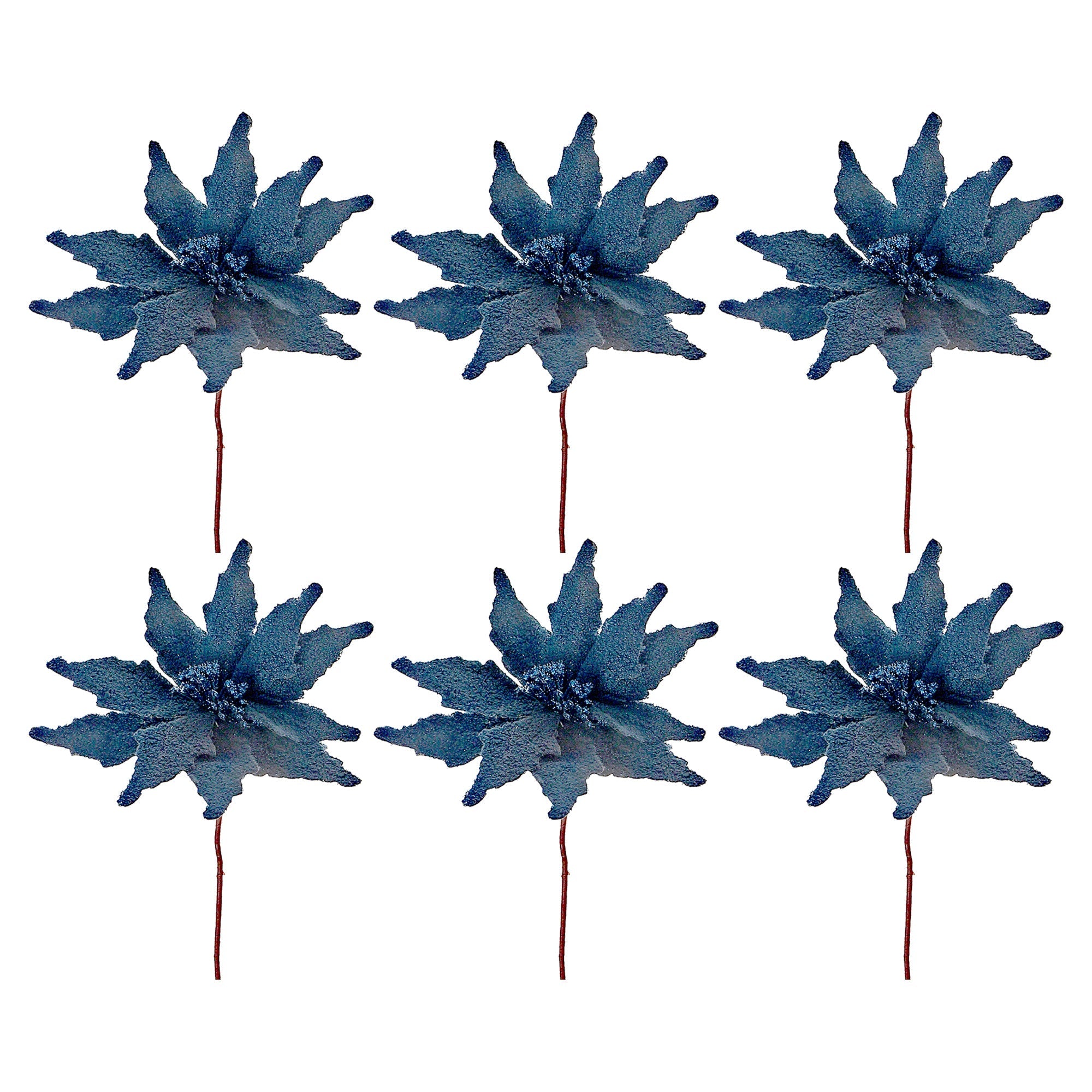 Grey Sherpa Poinsettia Decorative Pick - Set of 6, Christmas Floral Decor, Holiday Home Accent, Festive Arrangement