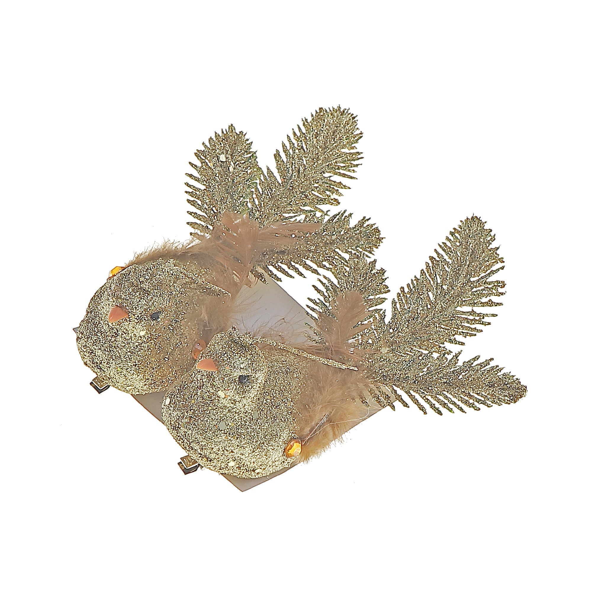 Gold Glitter Cardinal Clips, Holiday Christmas Tree Decorations, Sparkly Bird Ornaments, Set of 6