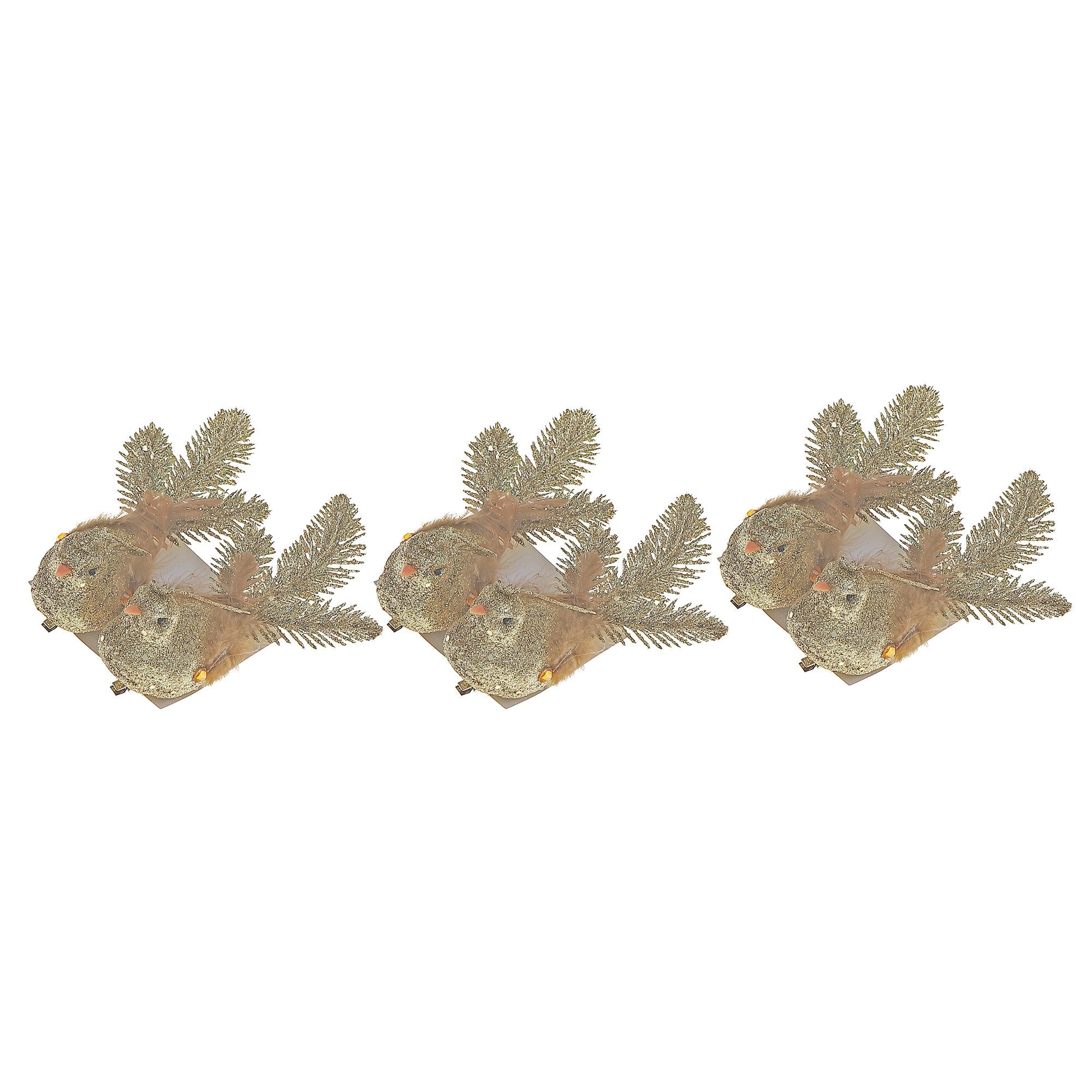 Gold Glitter Cardinal Clips, Holiday Christmas Tree Decorations, Sparkly Bird Ornaments, Set of 6