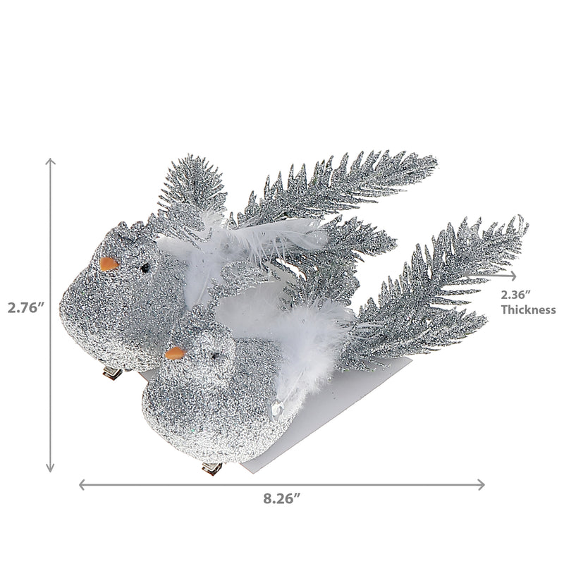 Set Of 2 Glitter Cardinal Clip (Silver) - Set of 6