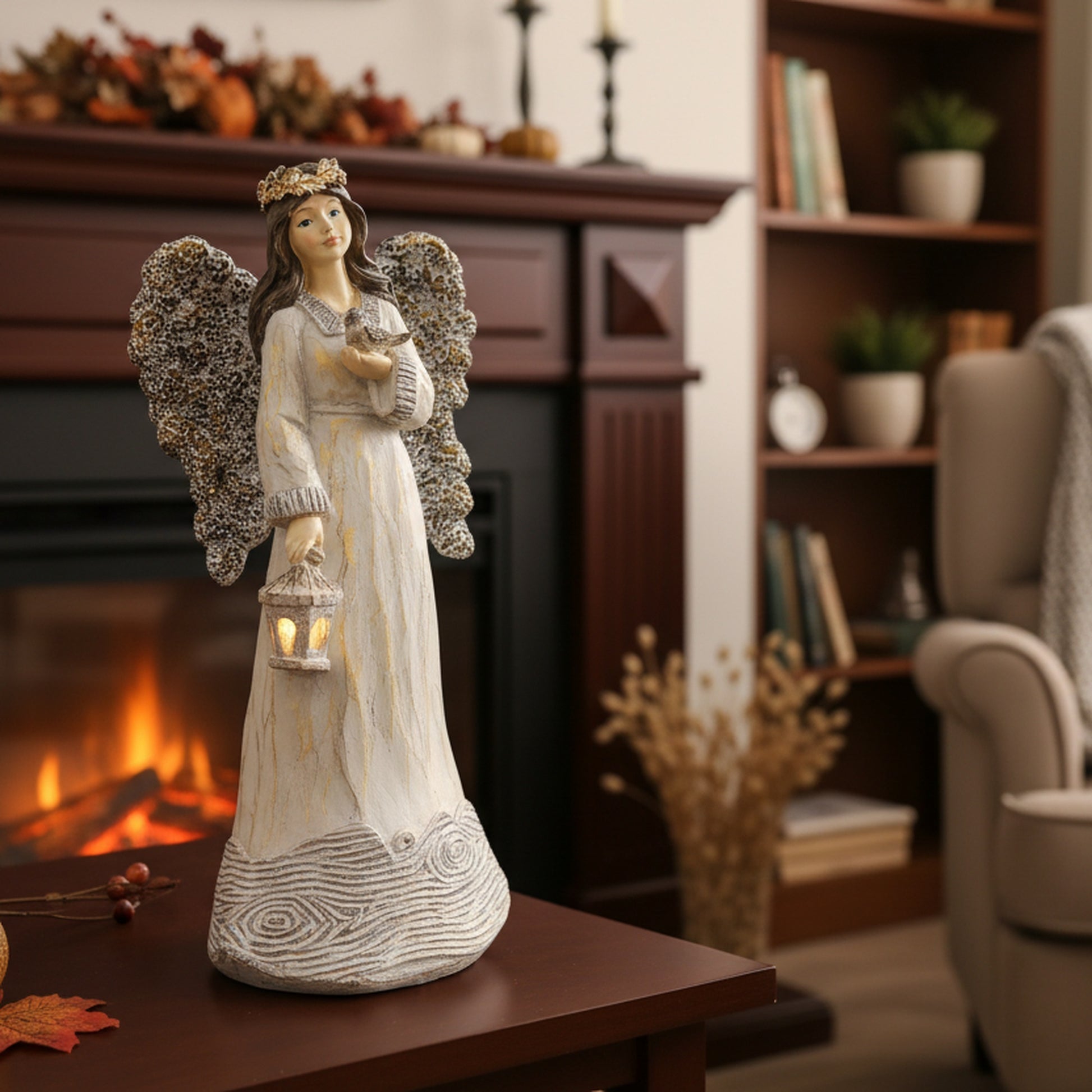 Angel Statue with Lantern, Lantern, Holiday Decor