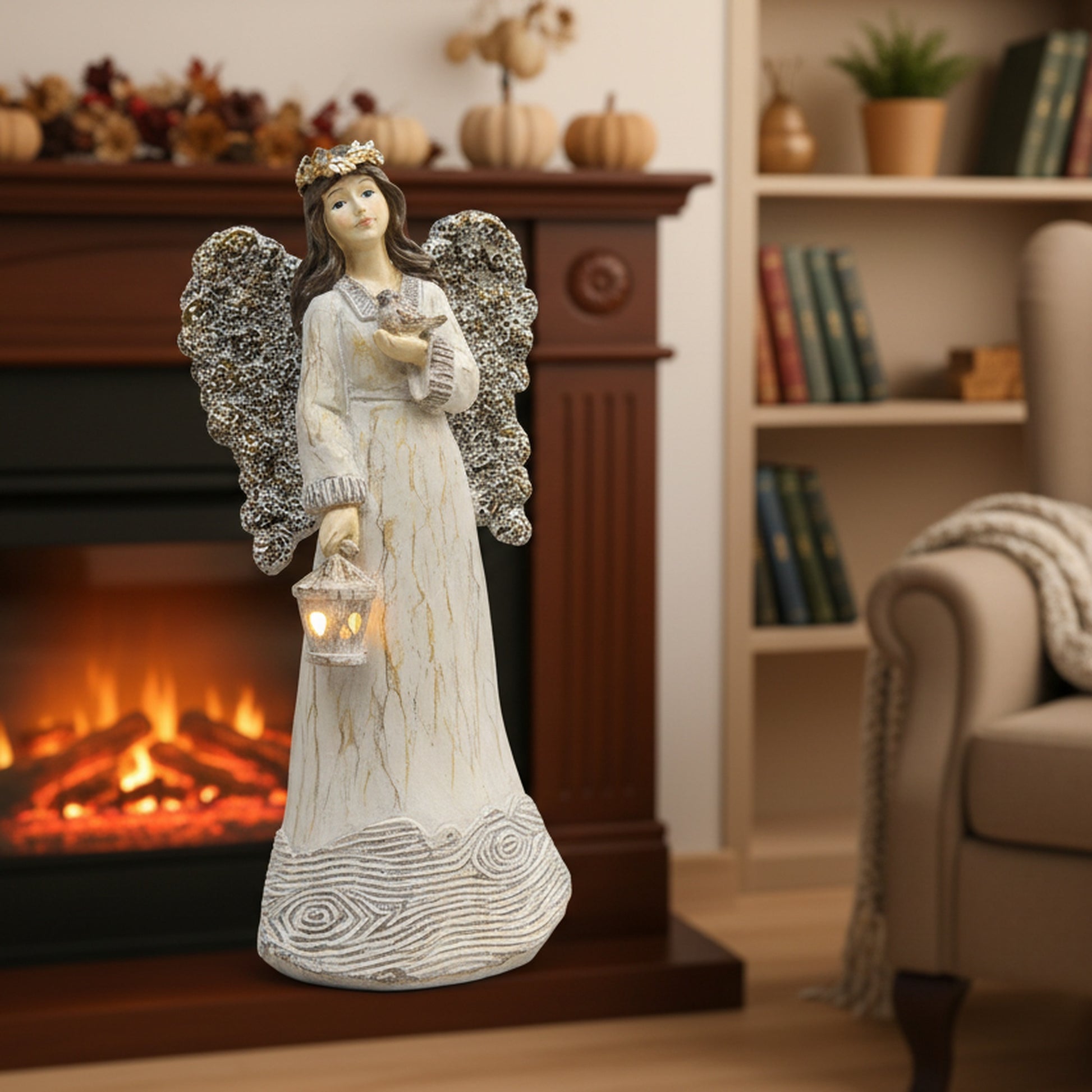 Angel Statue with Lantern, Lantern, Holiday Decor