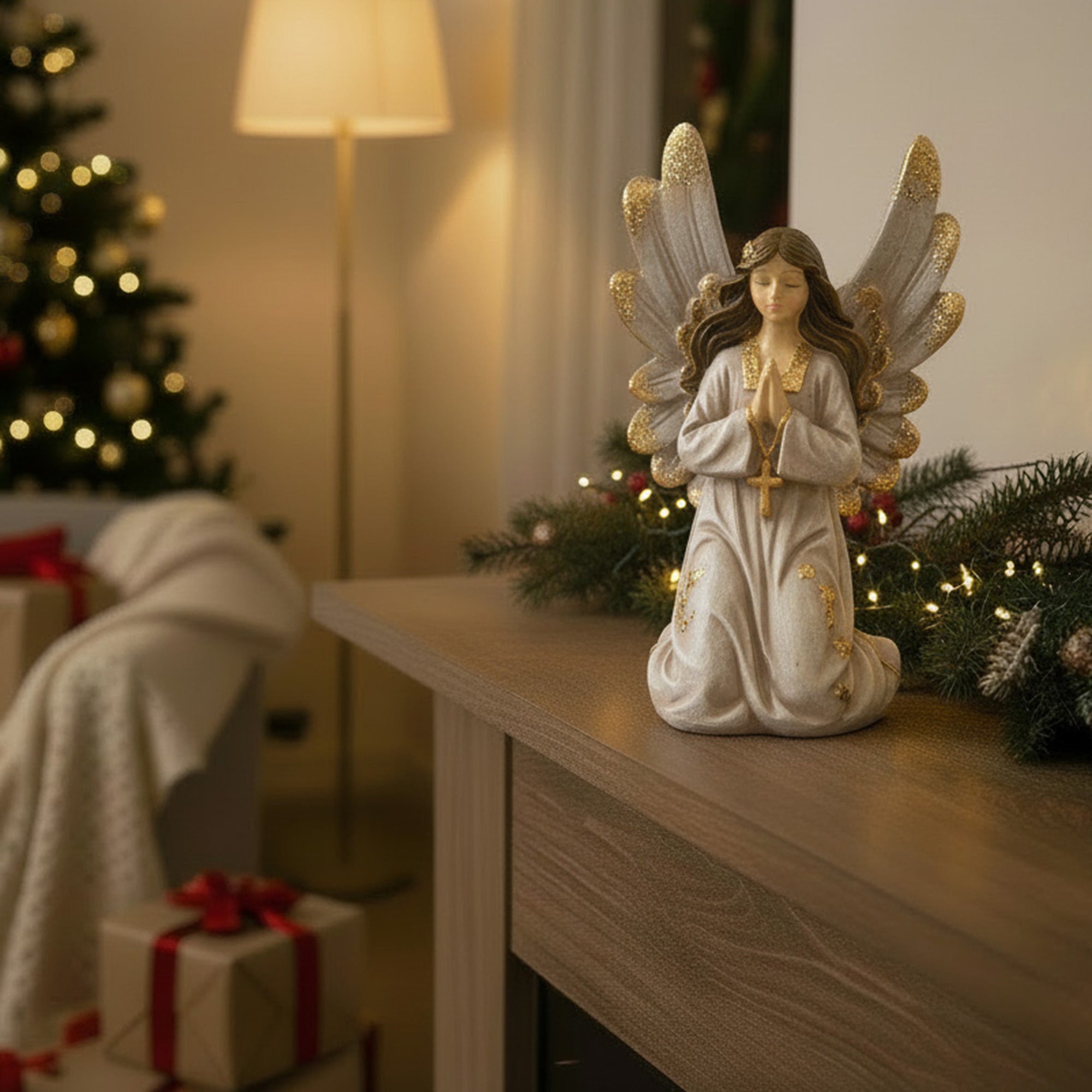Angel Statue Kneeling, Holiday Decor