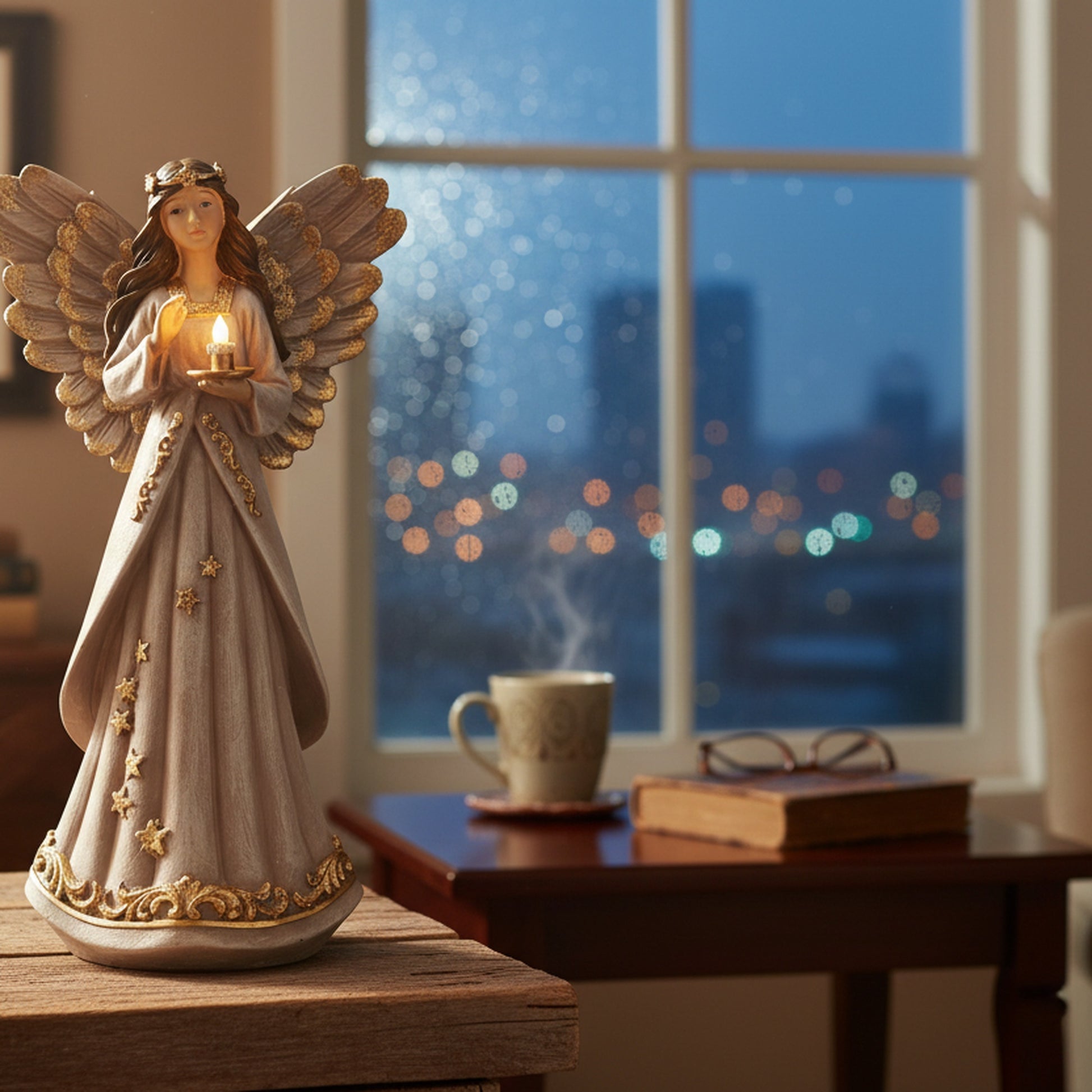 Angel Statue with Candle, Holiday Decor