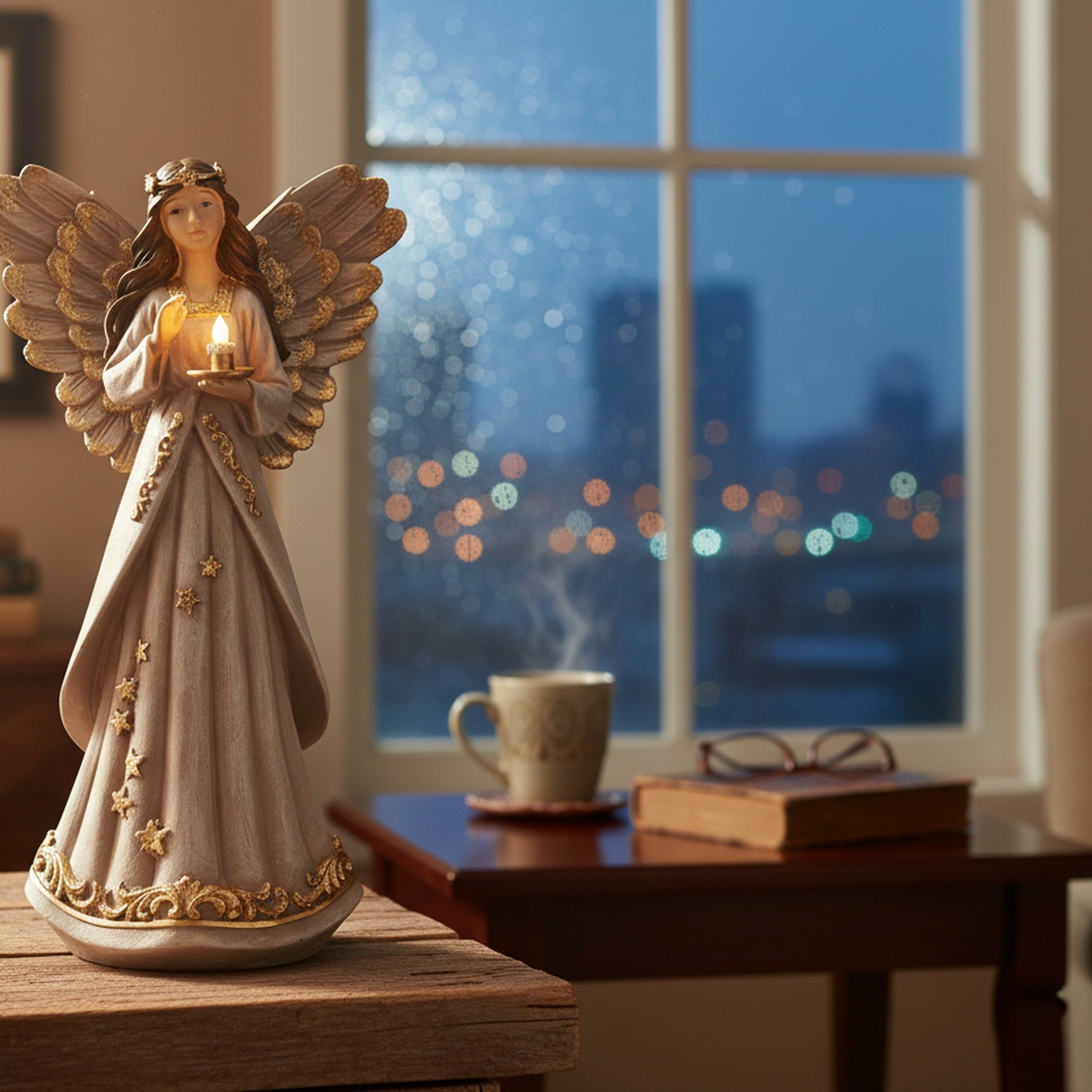 Angel Statue with Candle, Holiday Decor