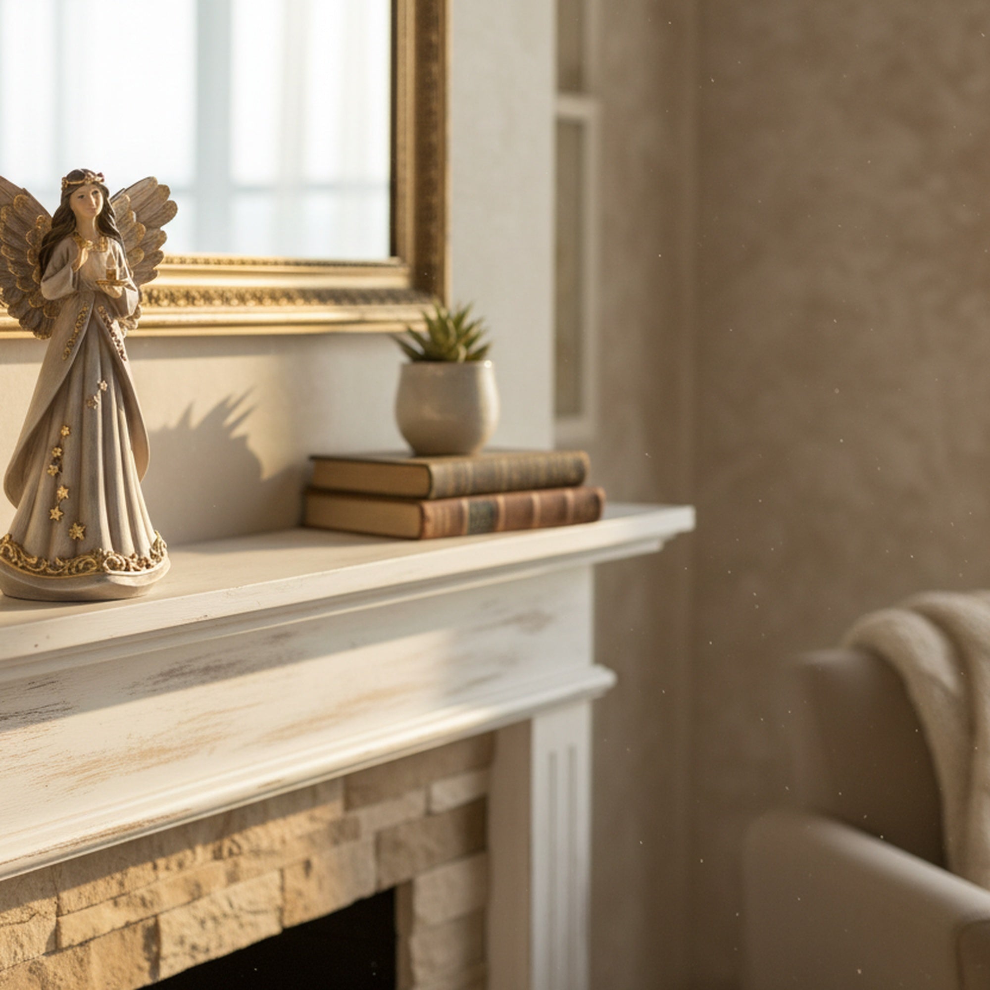 Angel Statue with Candle, Holiday Decor