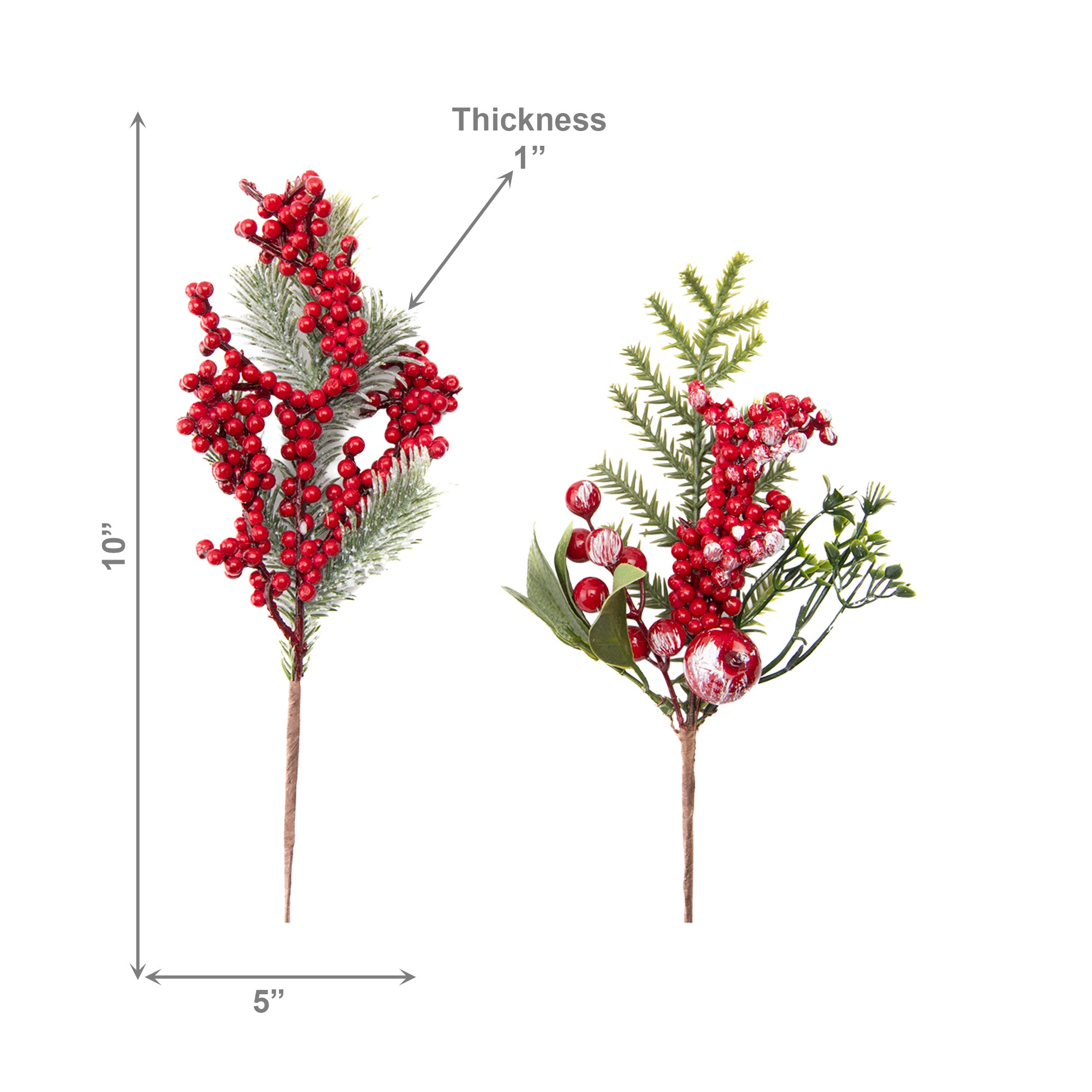 Red Berries and Pine Pick Assorted, Floral Pick, Holiday Decor- Set of 6
