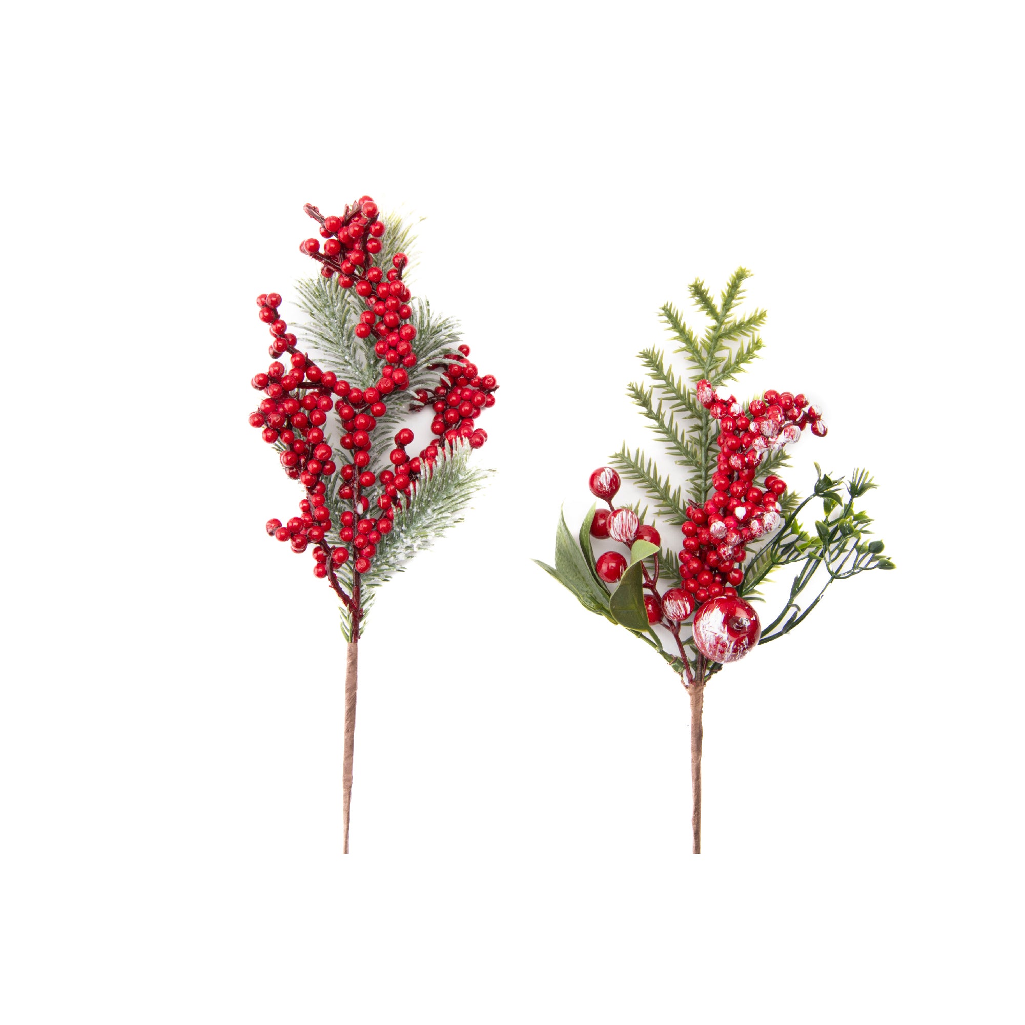 Red Berries and Pine Pick Assorted, Floral Pick, Holiday Decor- Set of 6