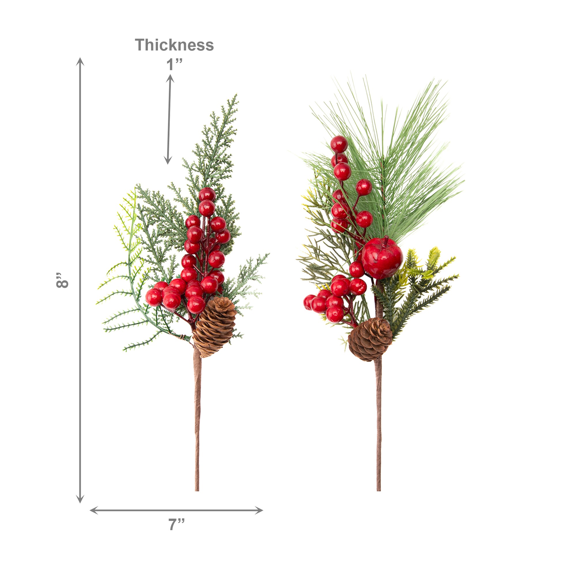 Red Berries and Pinecone Pick Assorted, Christmas, Floral Pick, Holiday Decor- Set of 6