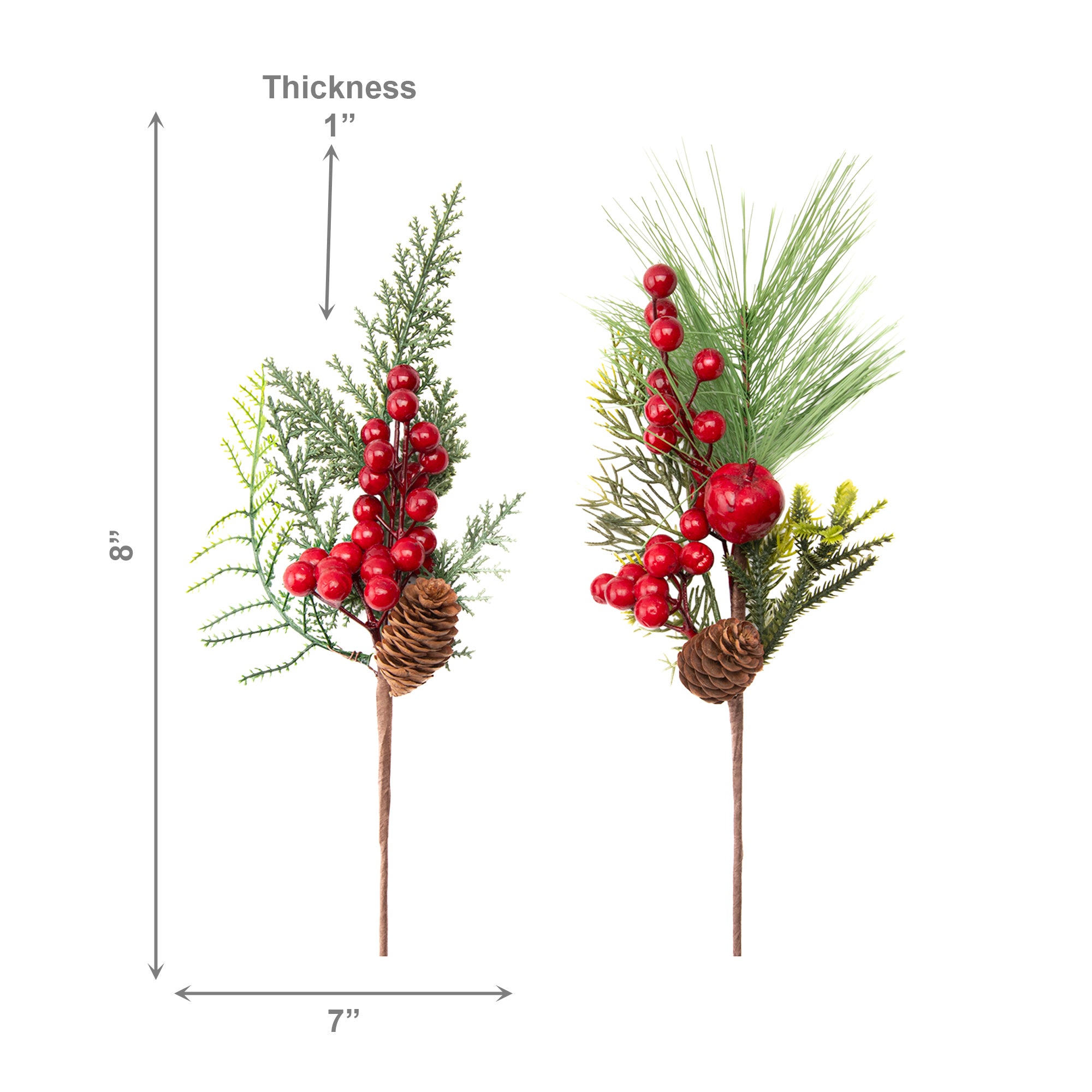 Red Berries and Pinecone Pick Assorted, Christmas, Floral Pick, Holiday Decor- Set of 6