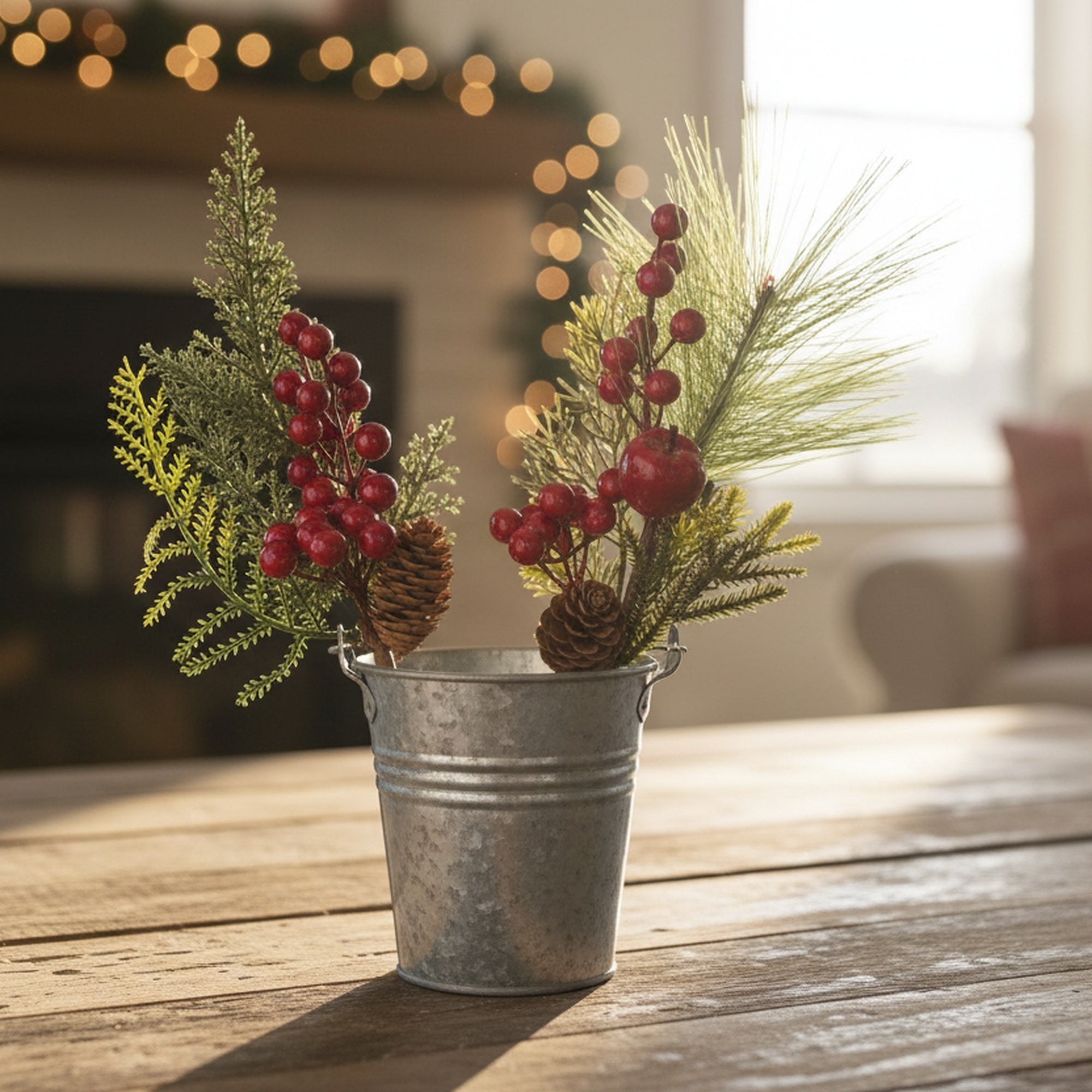 Red Berries and Pinecone Pick Assorted, Christmas, Floral Pick, Holiday Decor- Set of 6