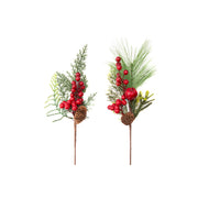 Red Berries and Pinecone Pick Assorted, Christmas, Floral Pick, Holiday Decor- Set of 6