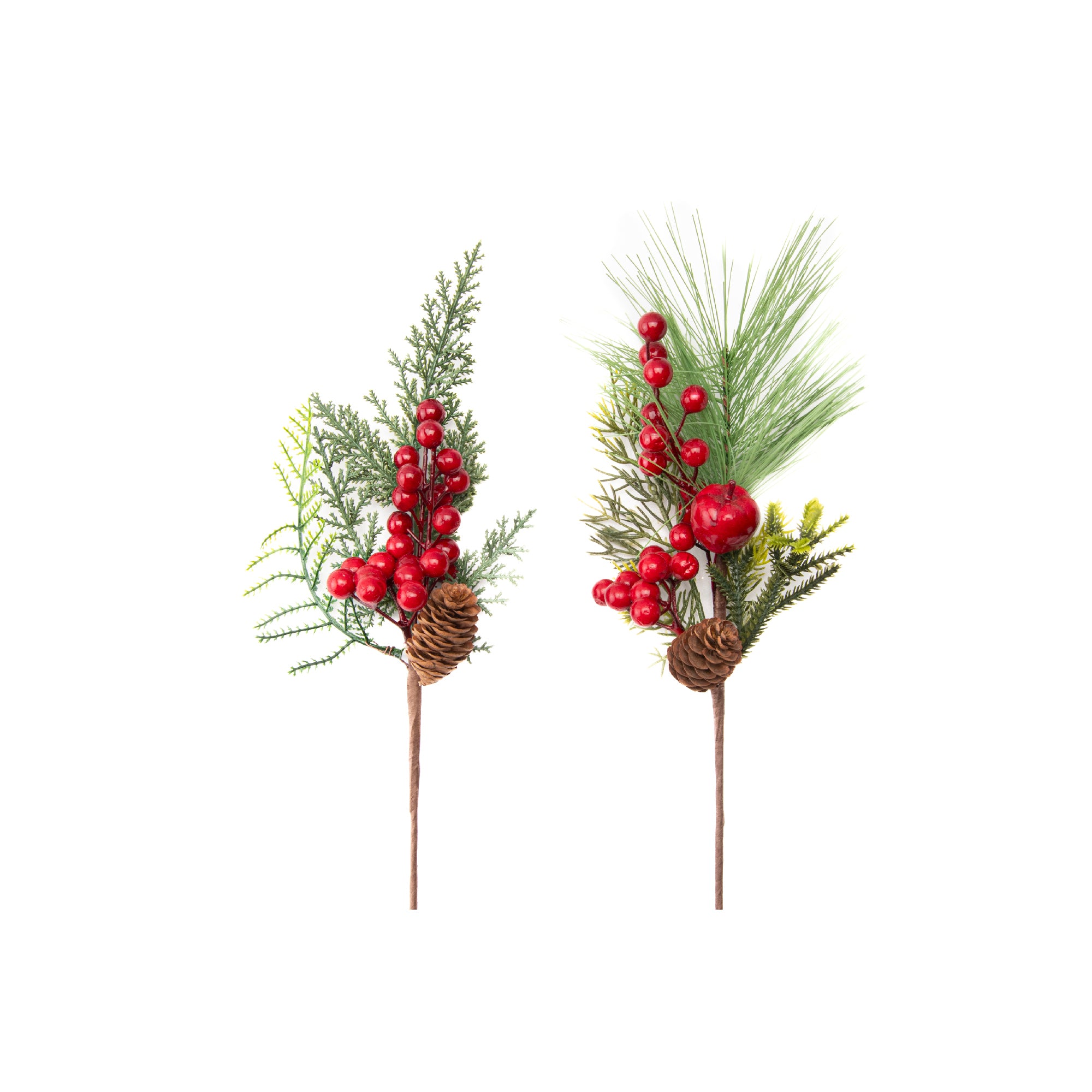 Red Berries and Pinecone Pick Assorted, Christmas, Floral Pick, Holiday Decor- Set of 6