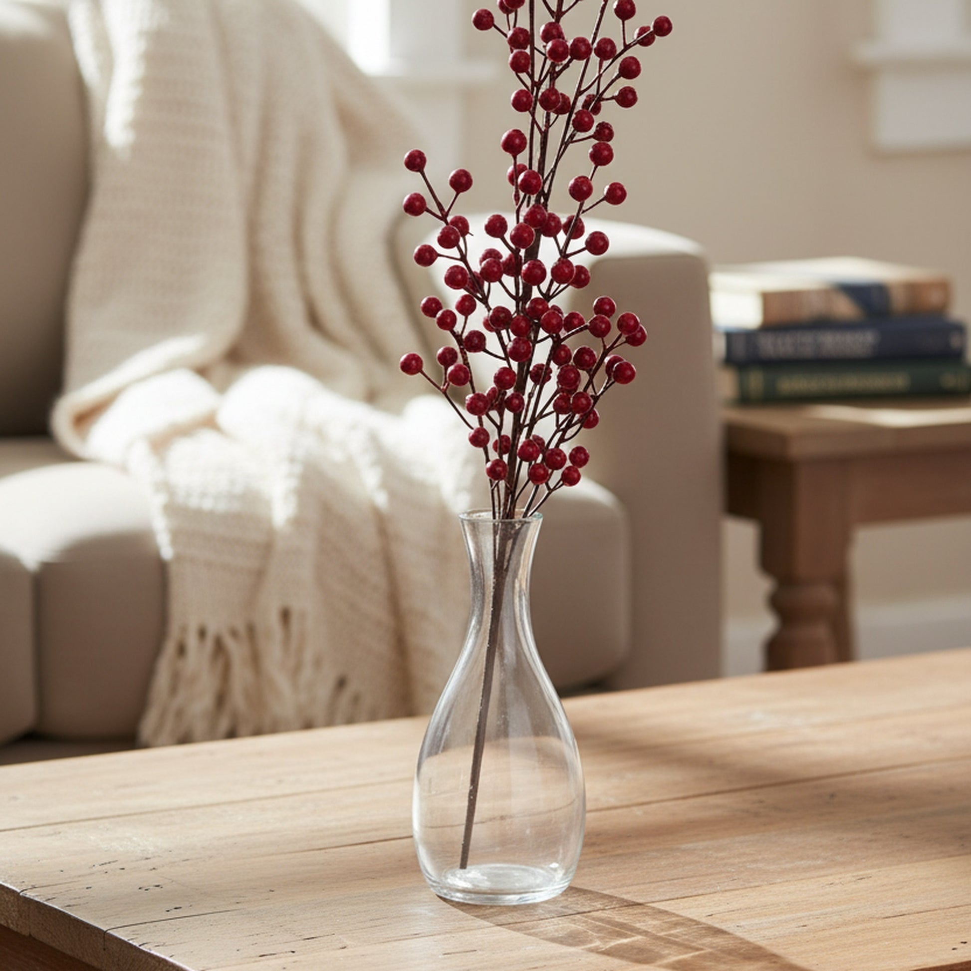 Burgundy Berries Spray, Floral Pick, Holiday Decor- Set of 6