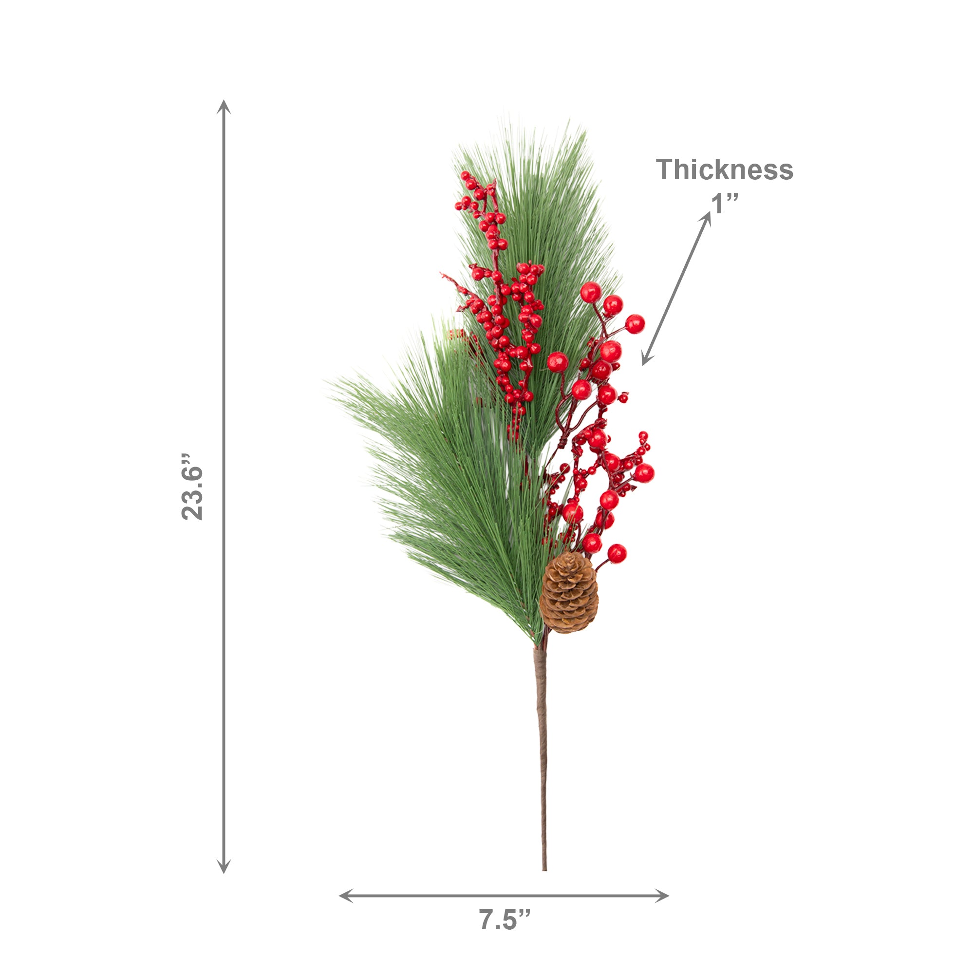 Red Berries and Pine Needle Spray, Floral Pick, Holiday Decor- Set of 6